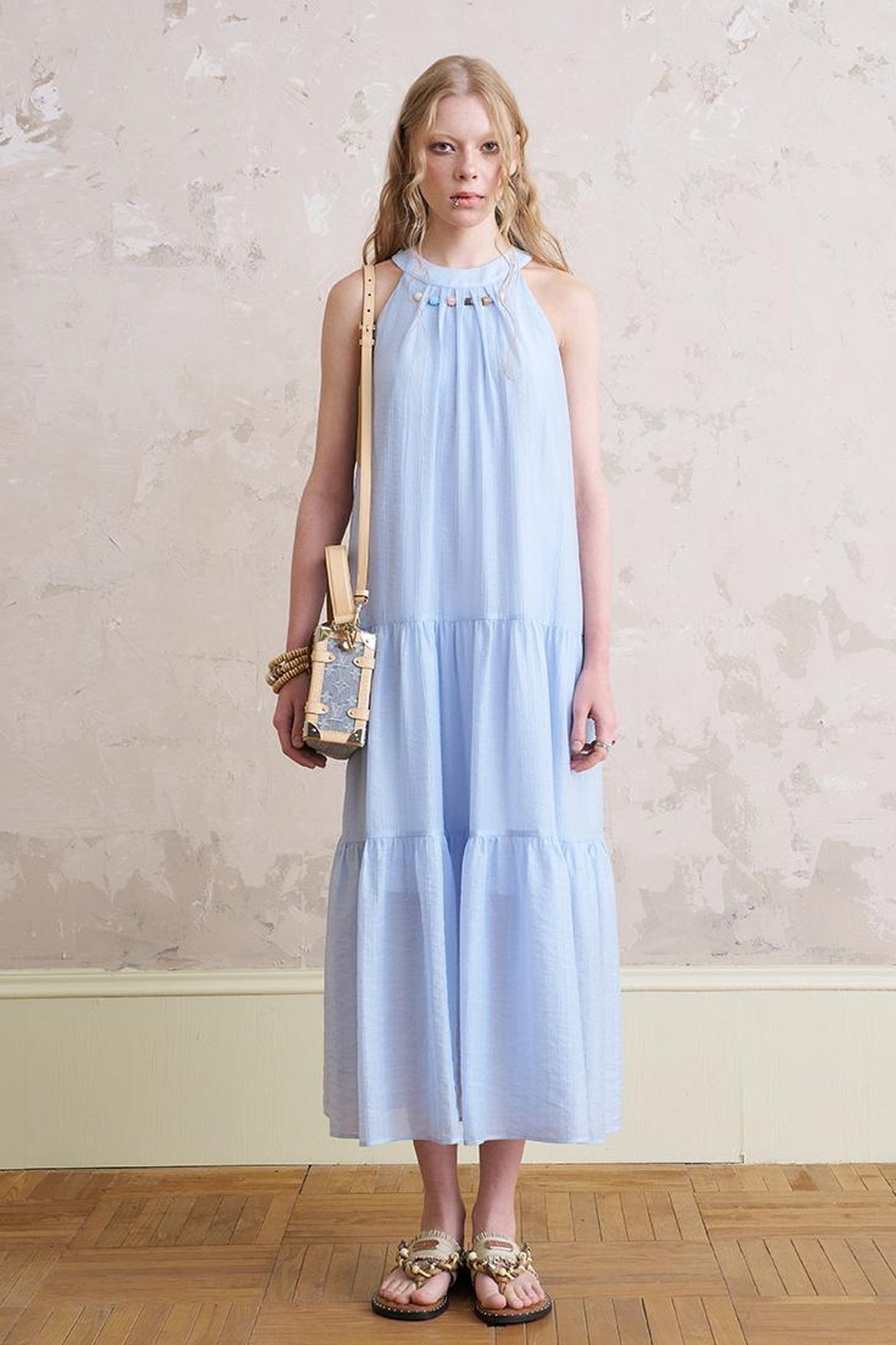 DIDDI MODA Elegant Beaded Butterfly Halter Dress