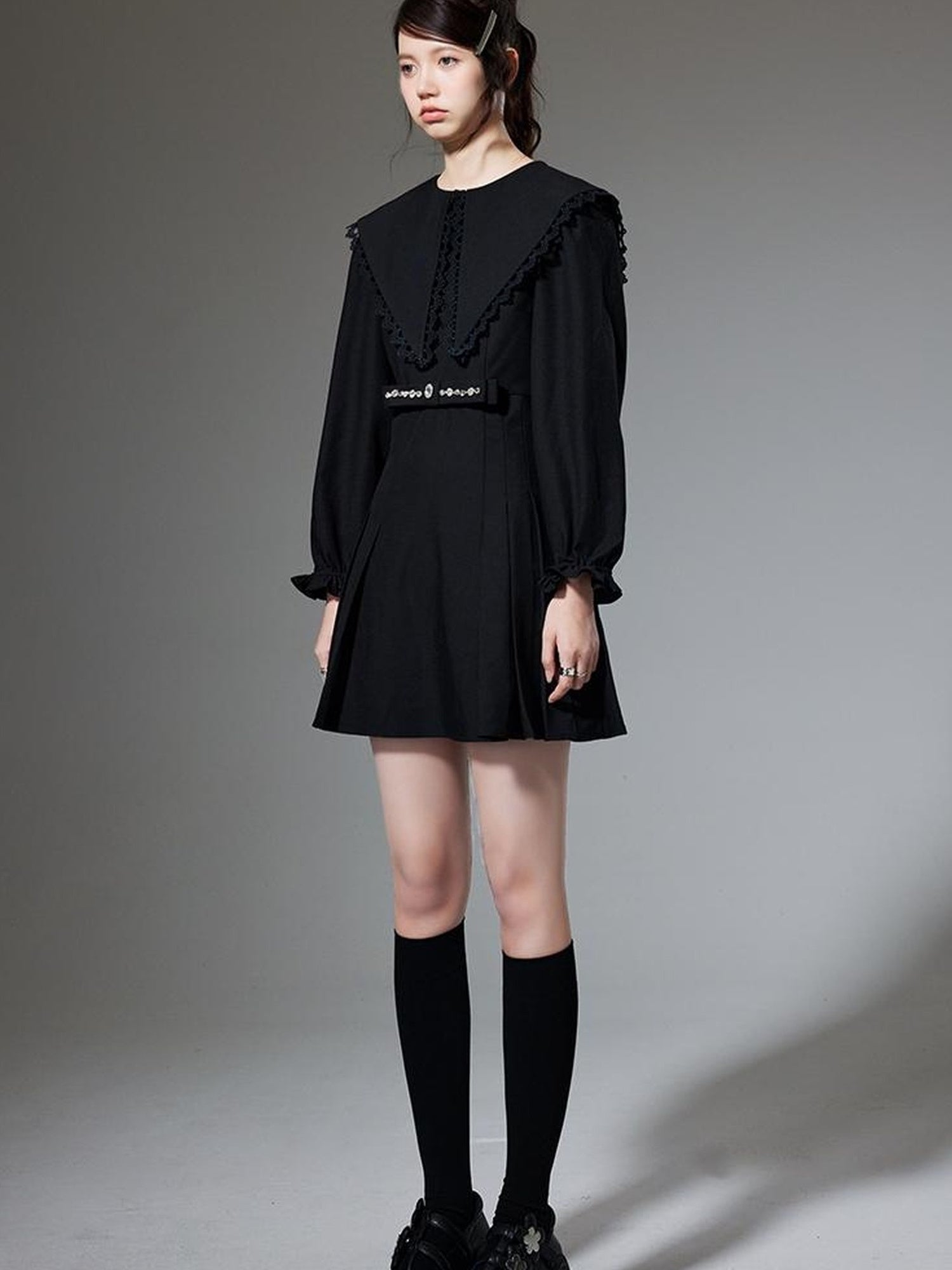 DIDDI MODA Elegant Black A Line Dress With Bow Crystal Detailing