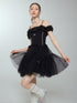DIDDI MODA Elegant Black Ballet Off Shoulder A Line Dress With Flowy Mesh Skirt
