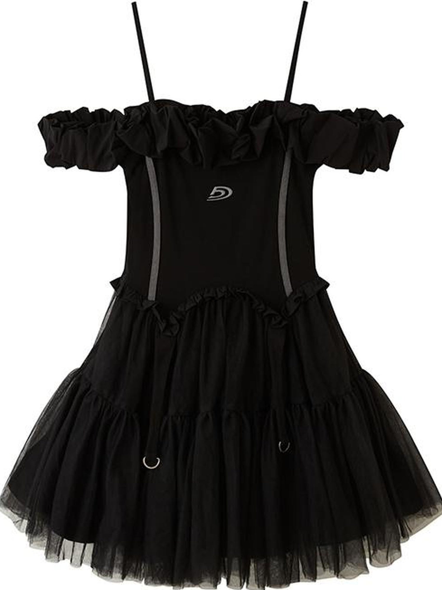 DIDDI MODA Elegant Black Ballet Off Shoulder A Line Dress With Flowy Mesh Skirt