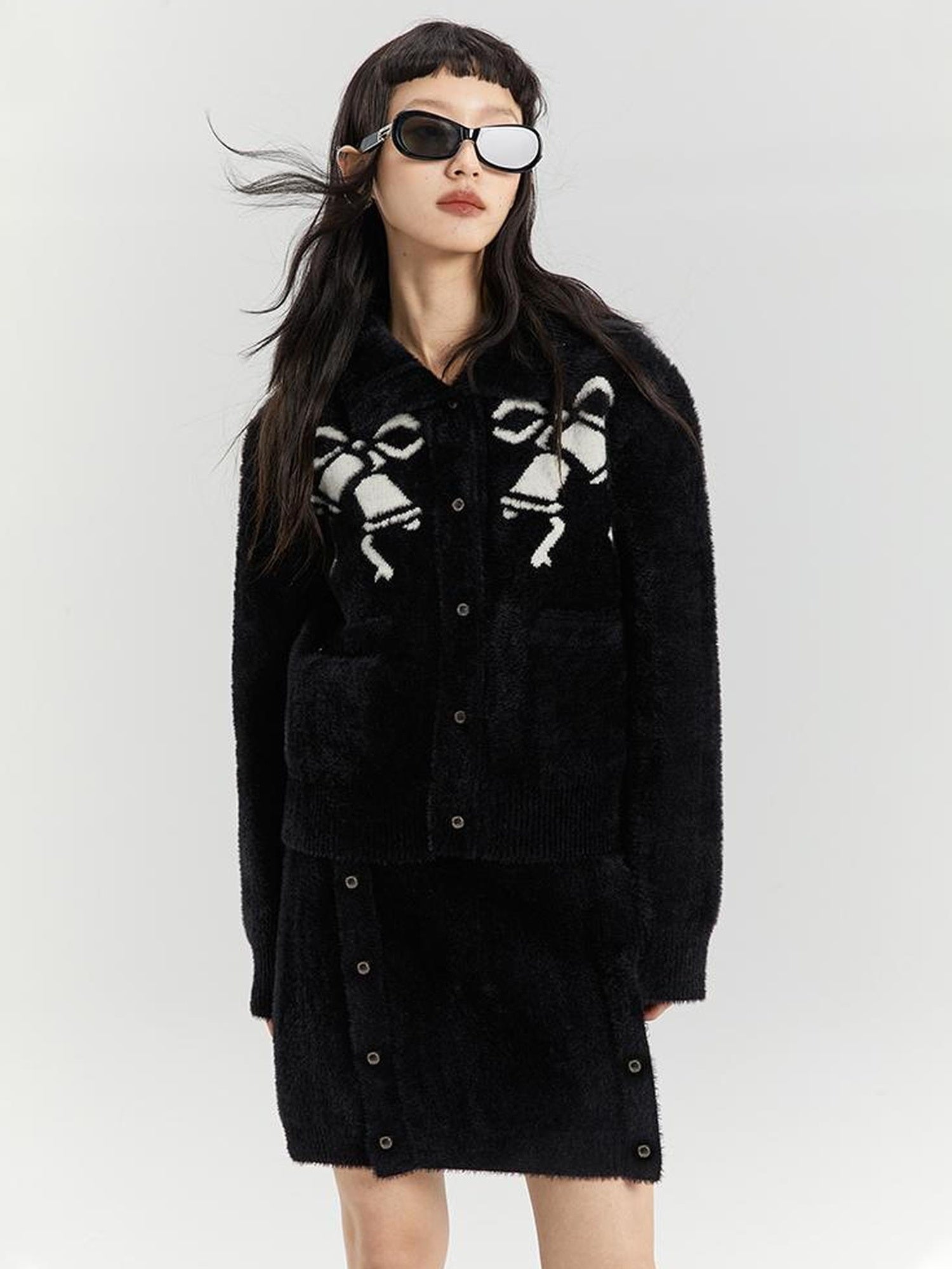 DIDDI MODA Elegant Bow Knot Winter Knit Set