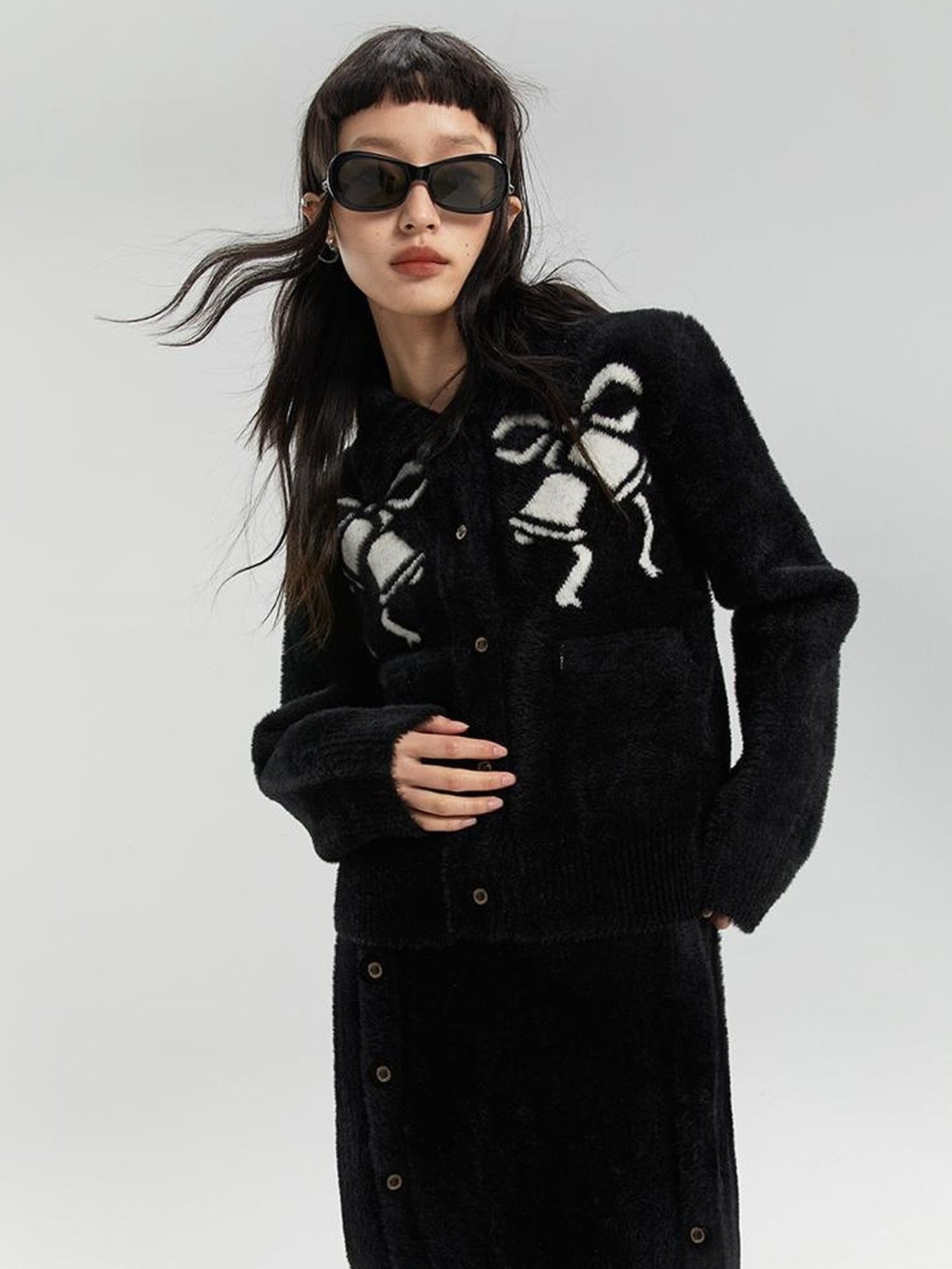 DIDDI MODA Elegant Bow Knot Winter Knit Set