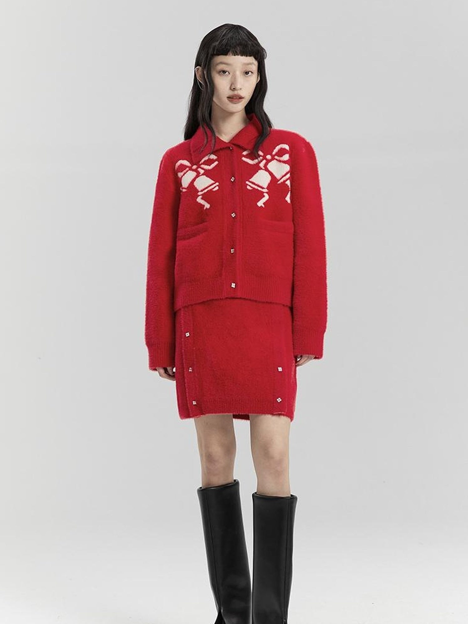 DIDDI MODA Elegant Bow Knot Winter Knit Set