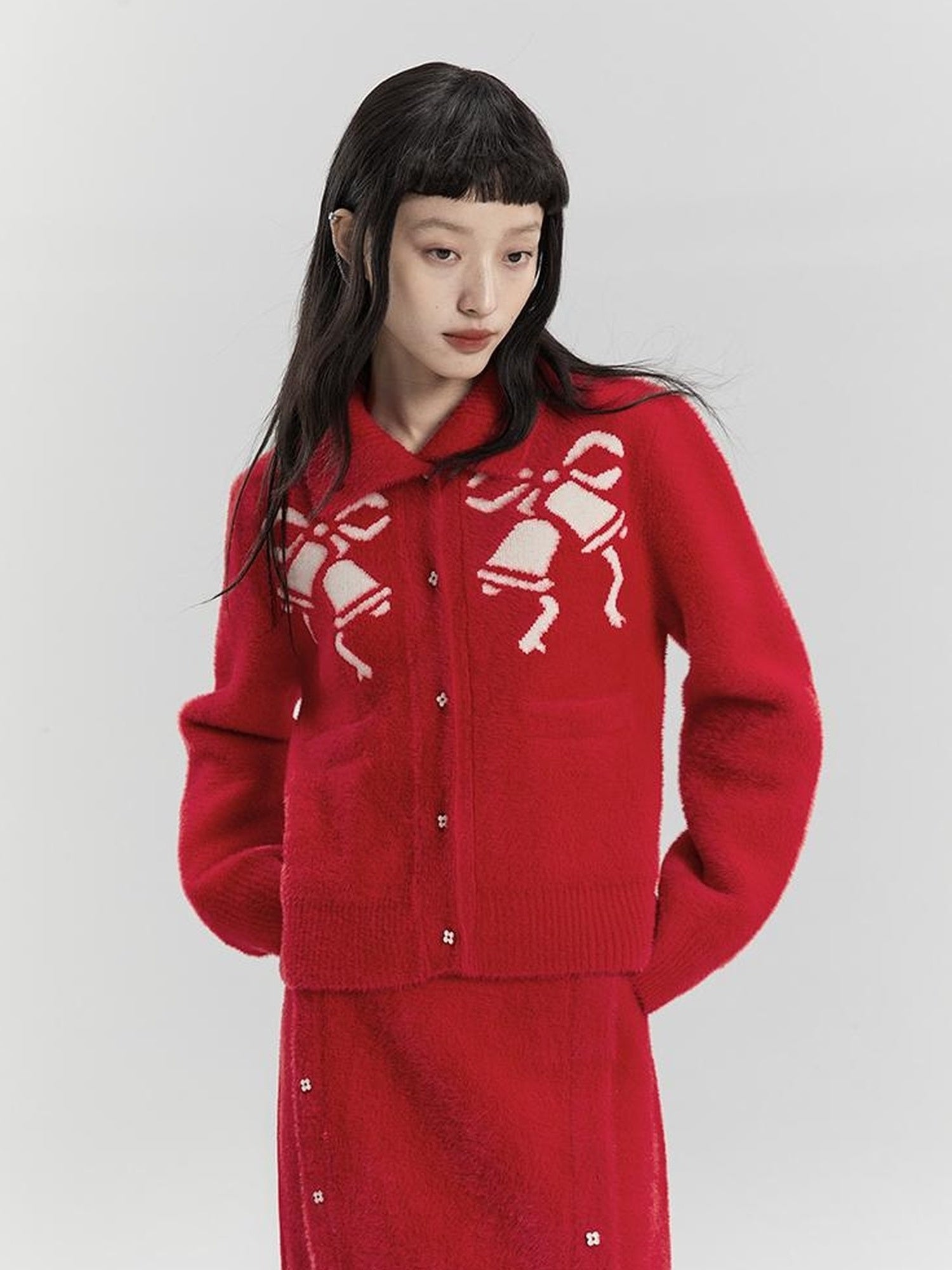 DIDDI MODA Elegant Bow Knot Winter Knit Set