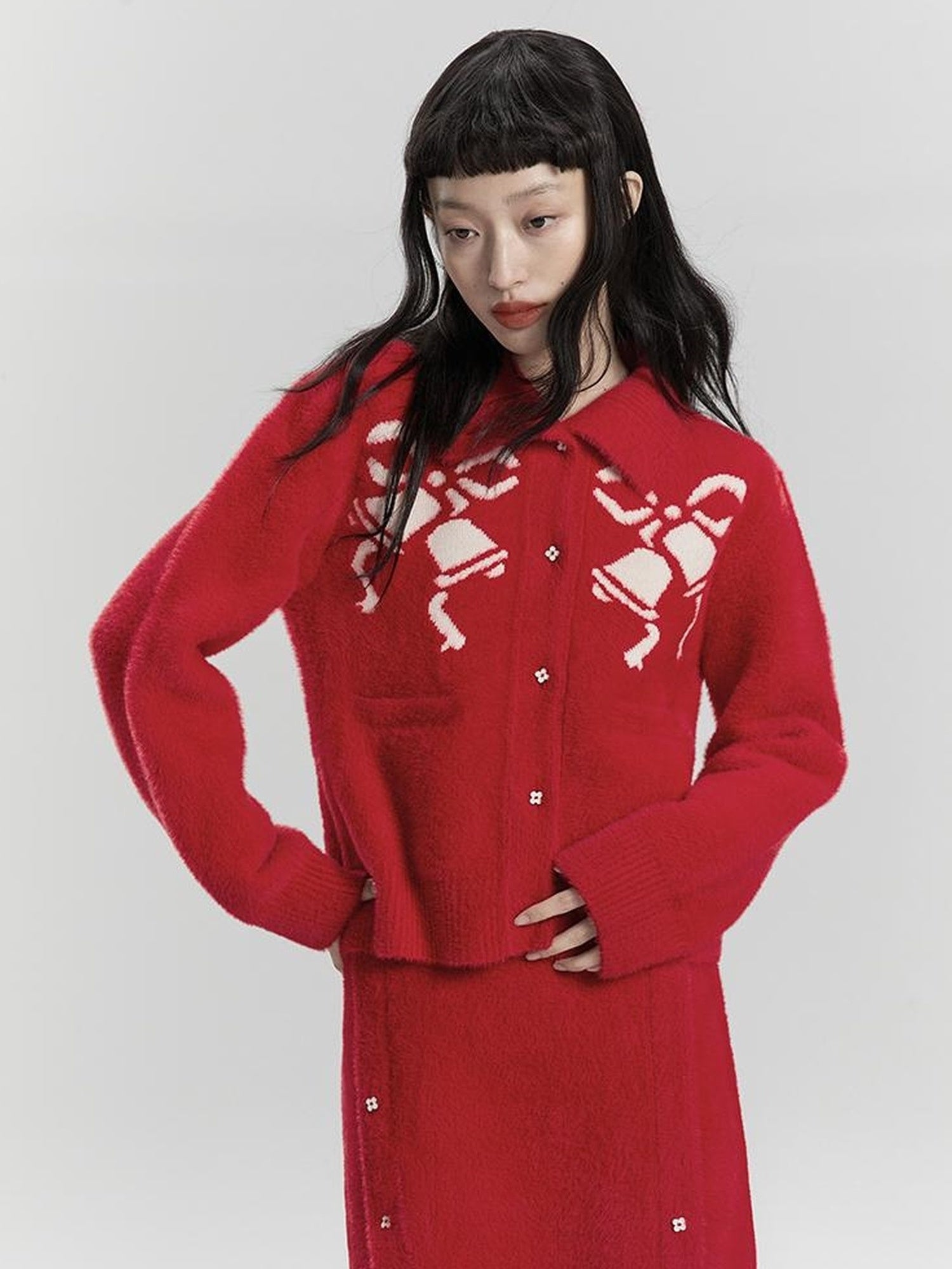 DIDDI MODA Elegant Bow Knot Winter Knit Set
