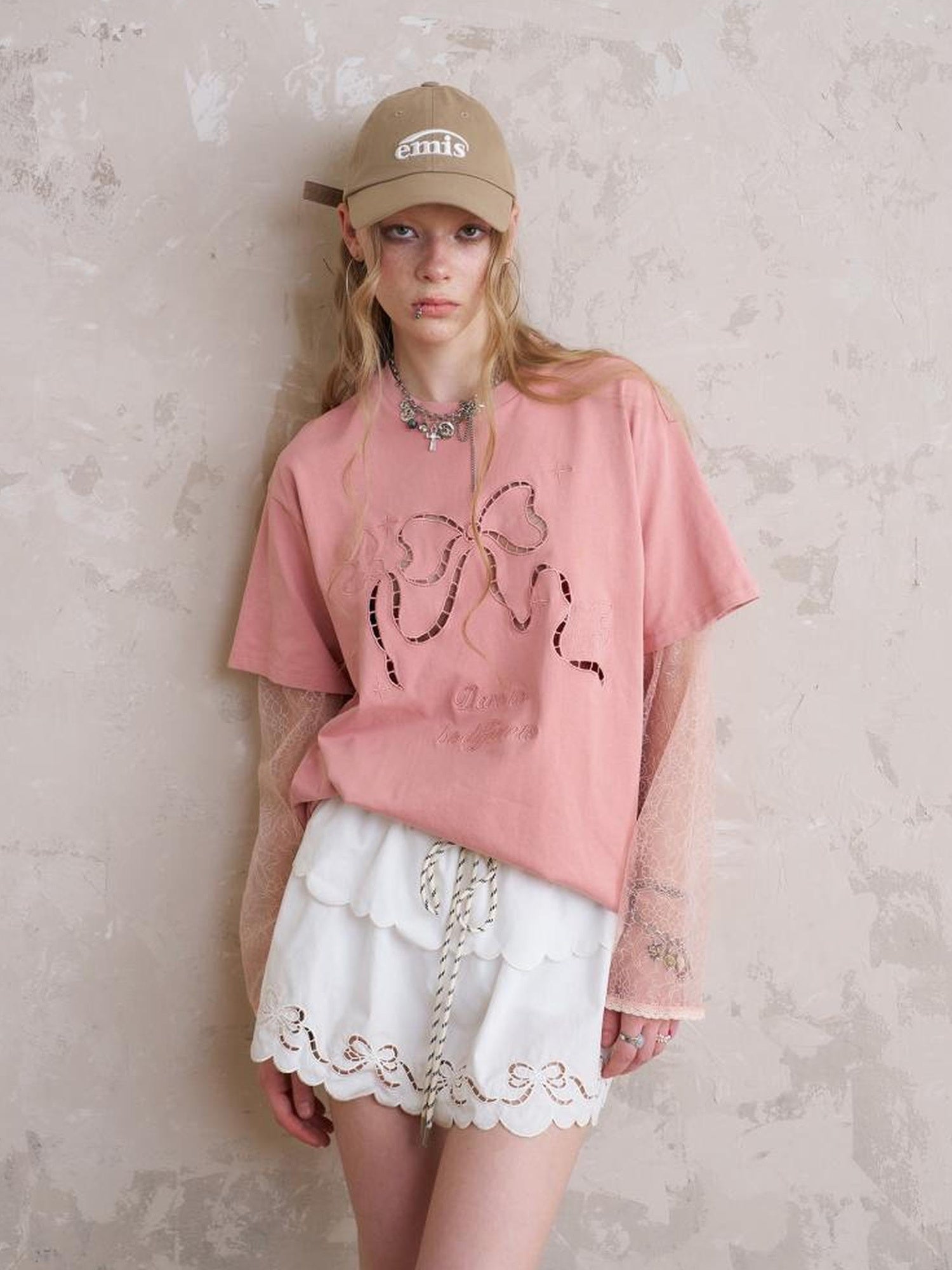 DIDDI MODA Elegant Bow Lace Short Sleeve Top