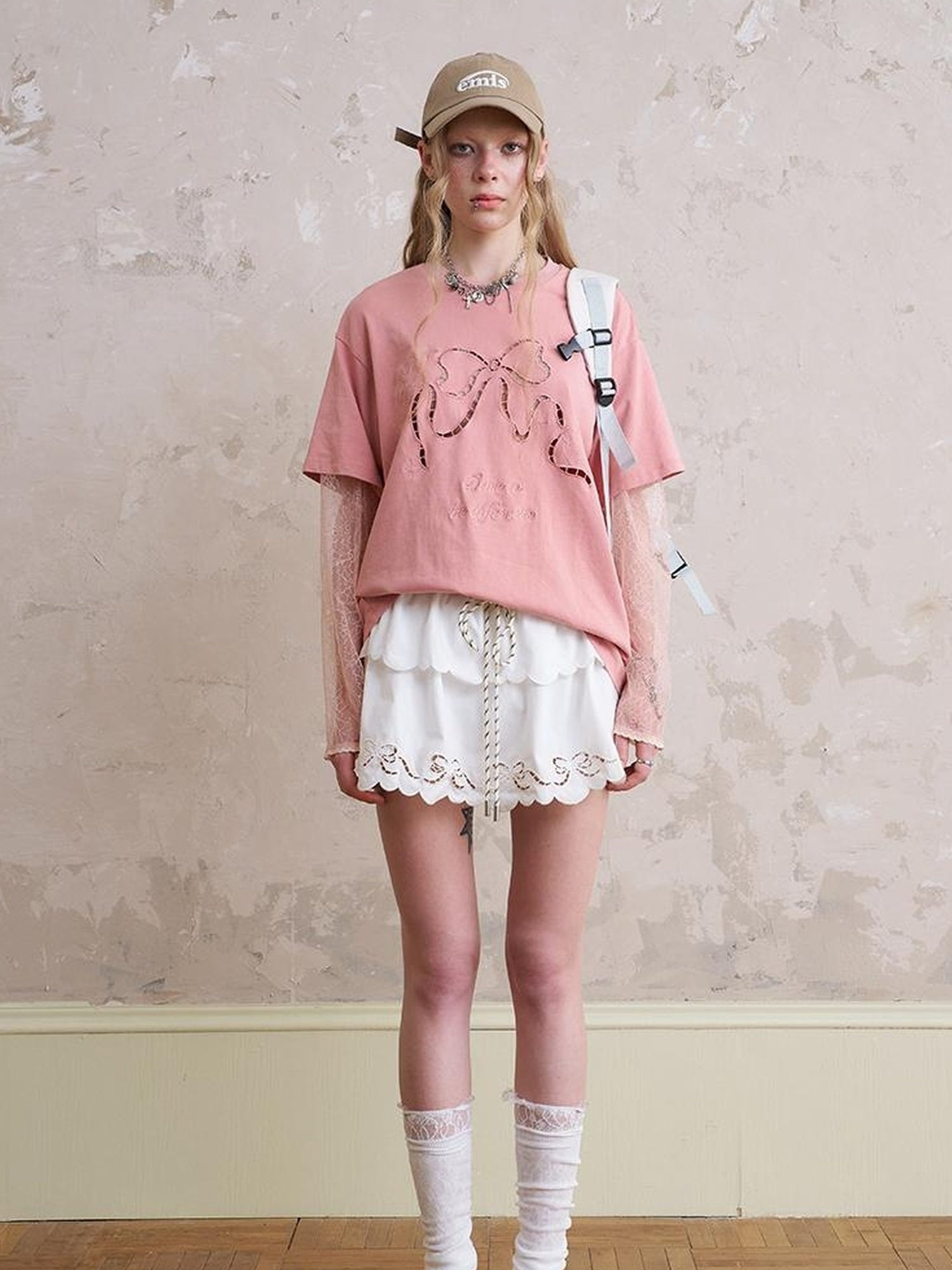 DIDDI MODA Elegant Bow Lace Short Sleeve Top