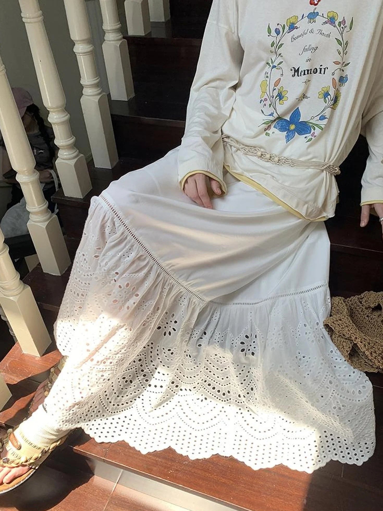 Elegant Cutout Embroidered Asymmetrical Midi Skirt