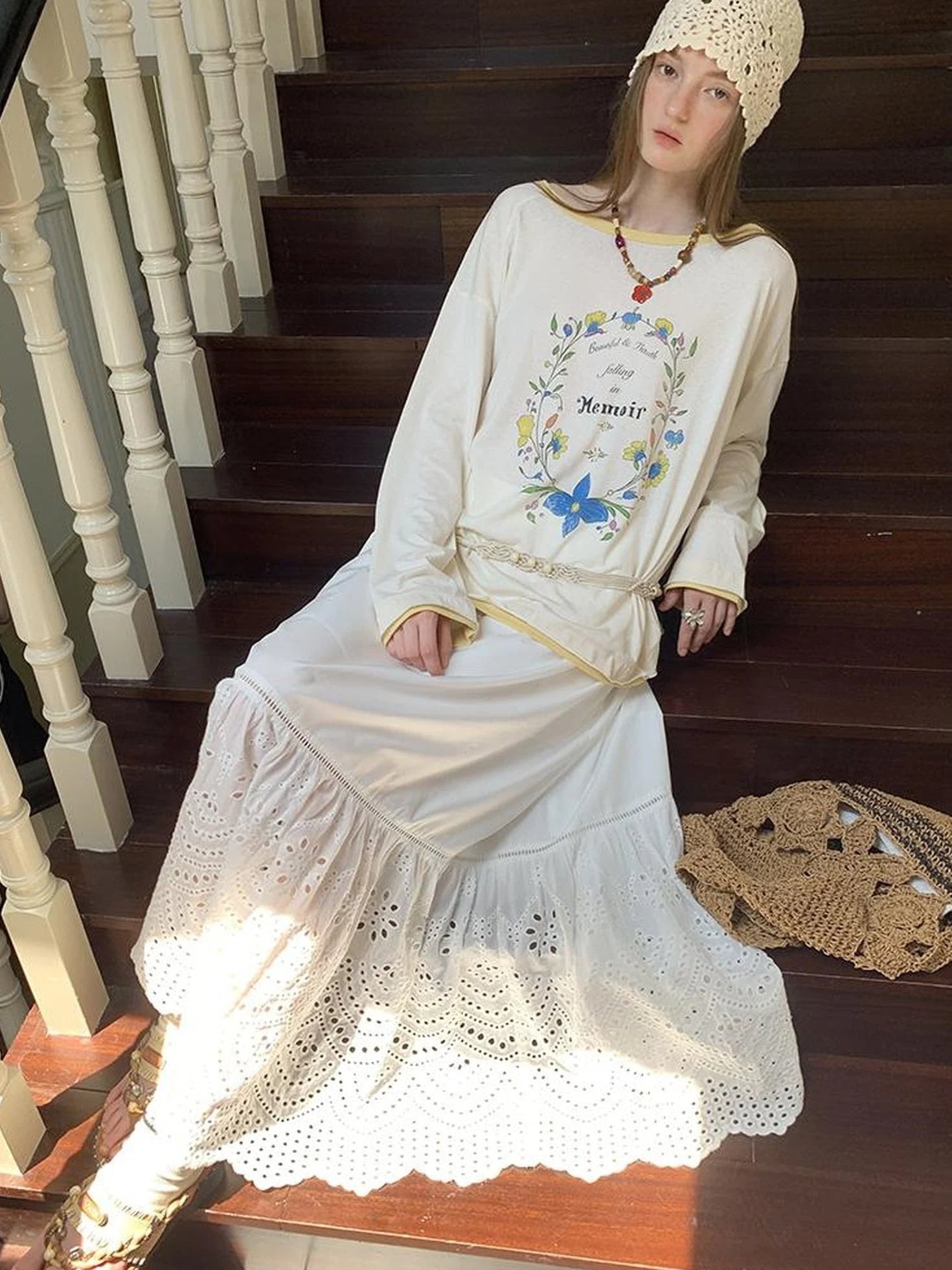 Elegant Cutout Embroidered Asymmetrical Midi Skirt