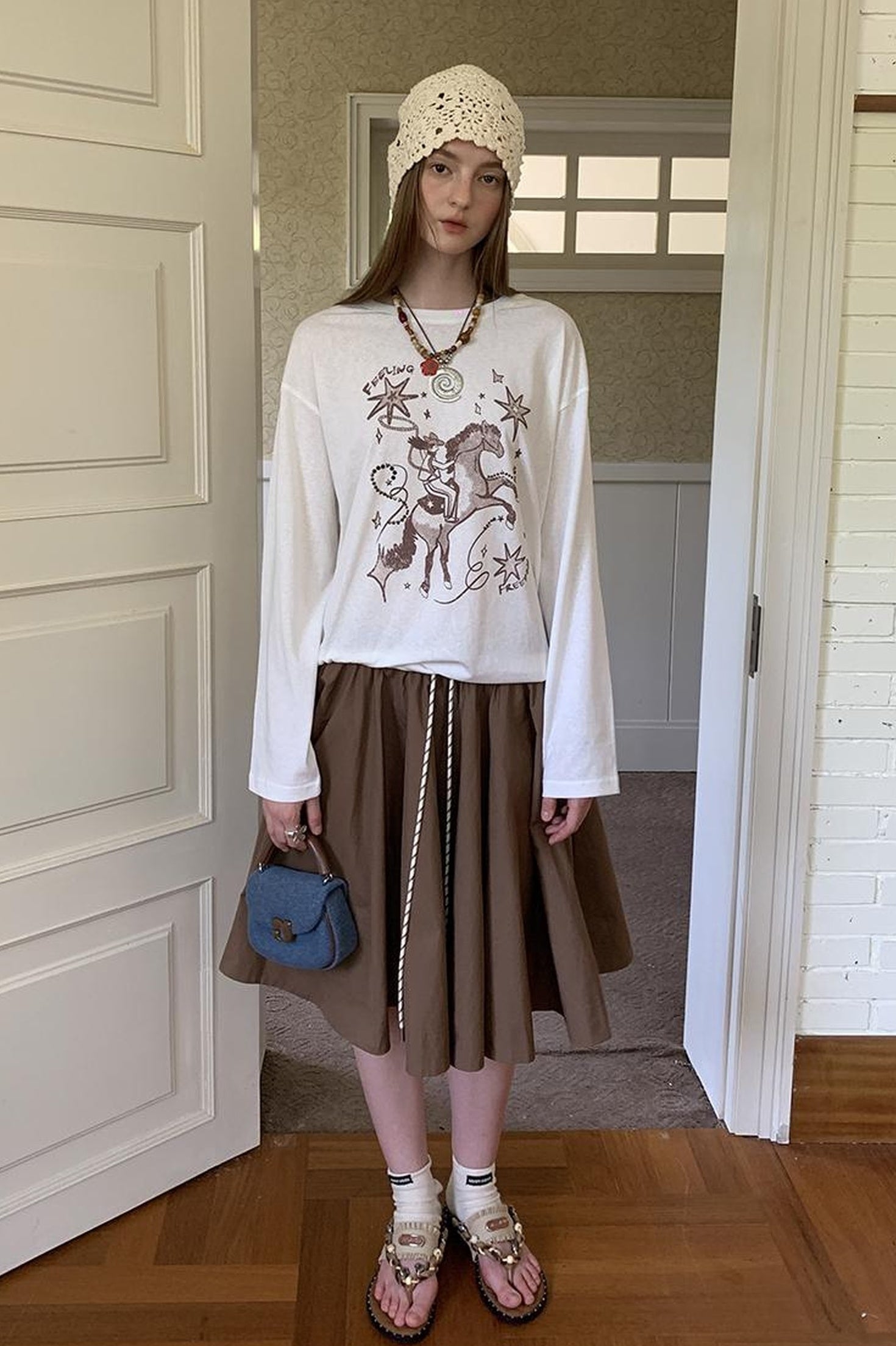 DIDDI MODA Elegant Drawstring A Line Sun Skirt In Cotton Blend