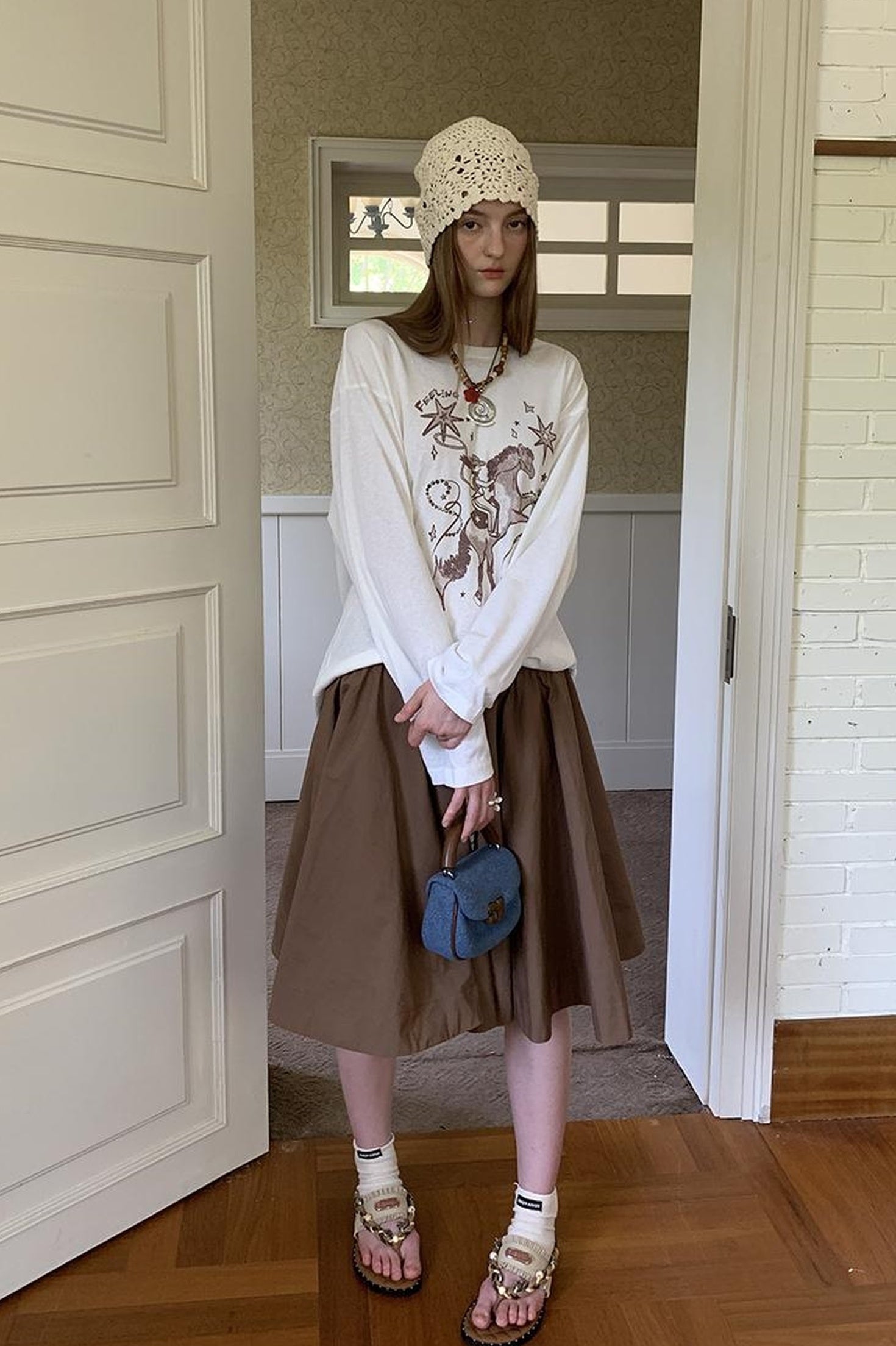 DIDDI MODA Elegant Drawstring A Line Sun Skirt In Cotton Blend