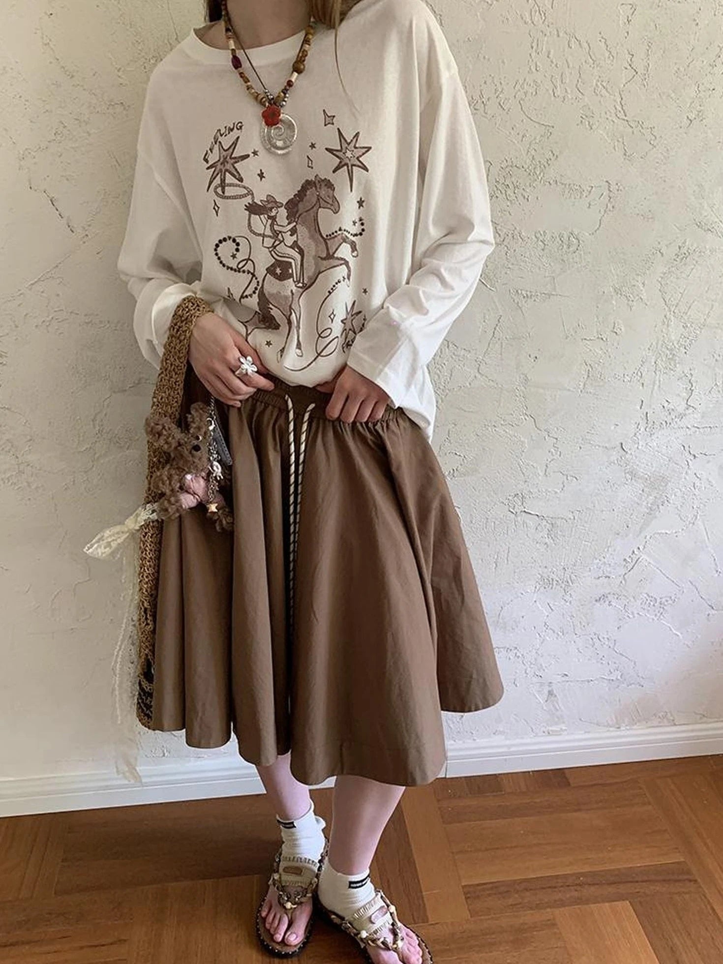 Elegant Drawstring A Line Sun Skirt In Cotton Blend