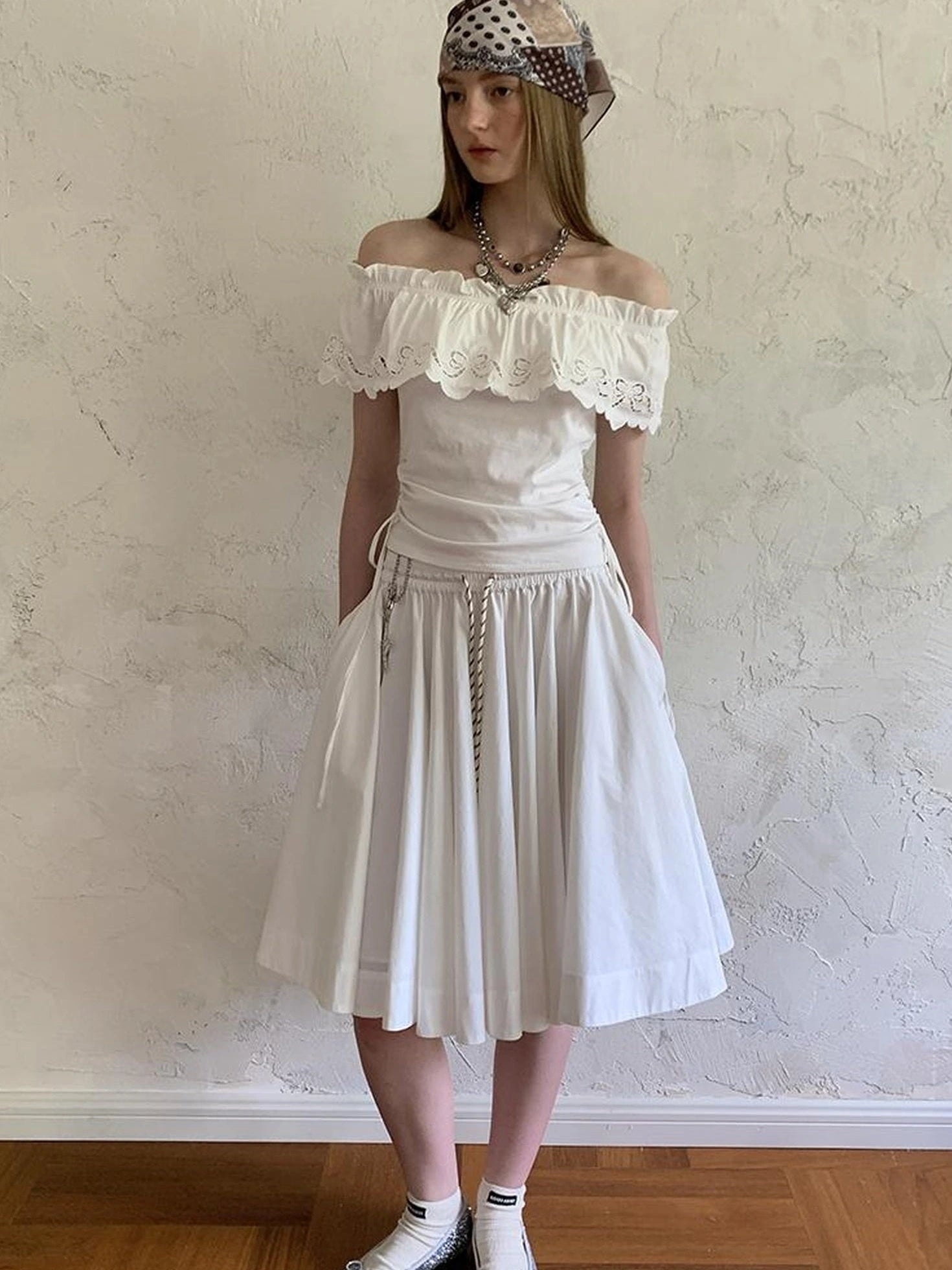 Elegant Drawstring A Line Sun Skirt In Cotton Blend