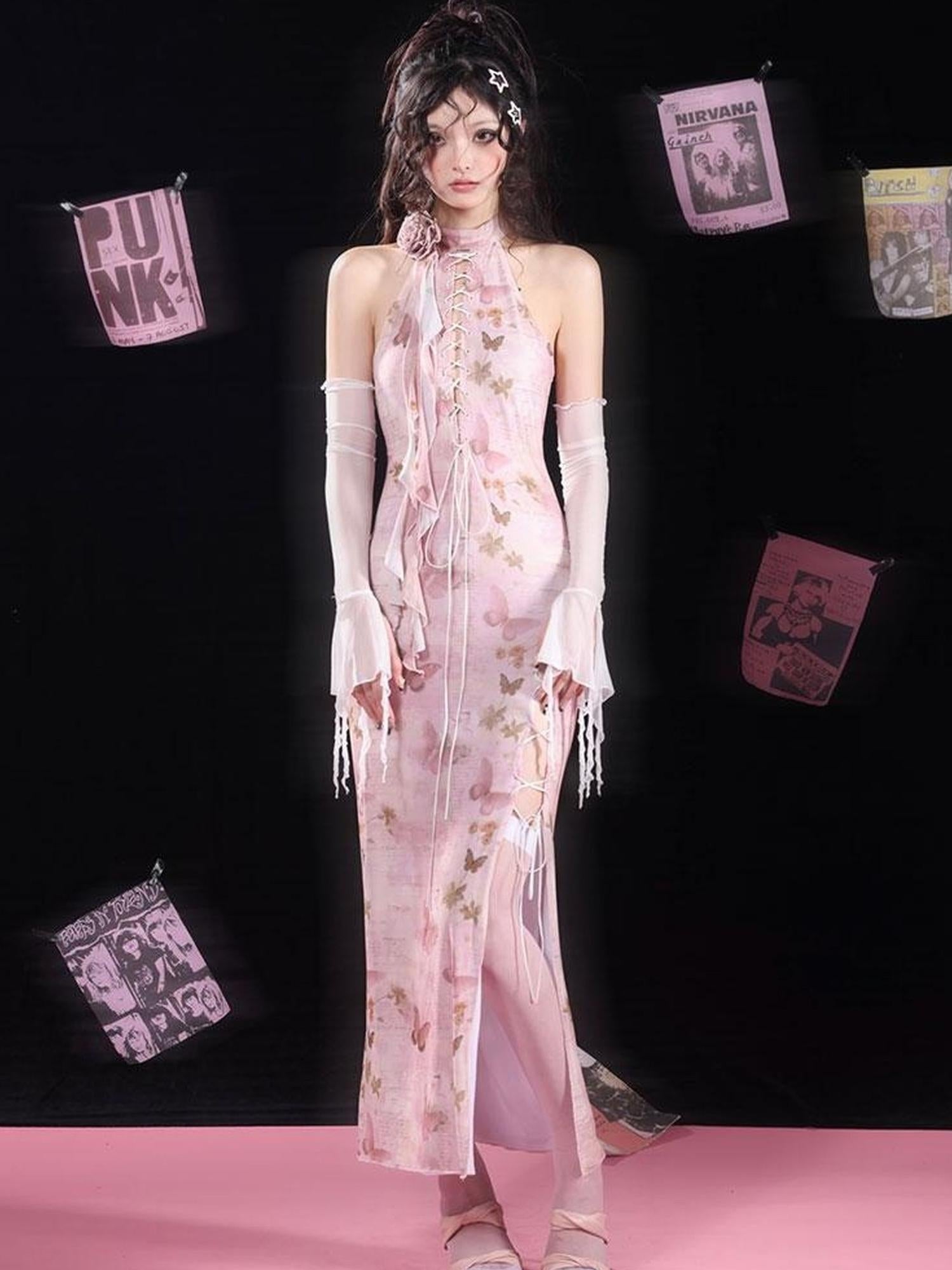 WSW WUSHENWU Elegant Floral Detachable Neckline Dress