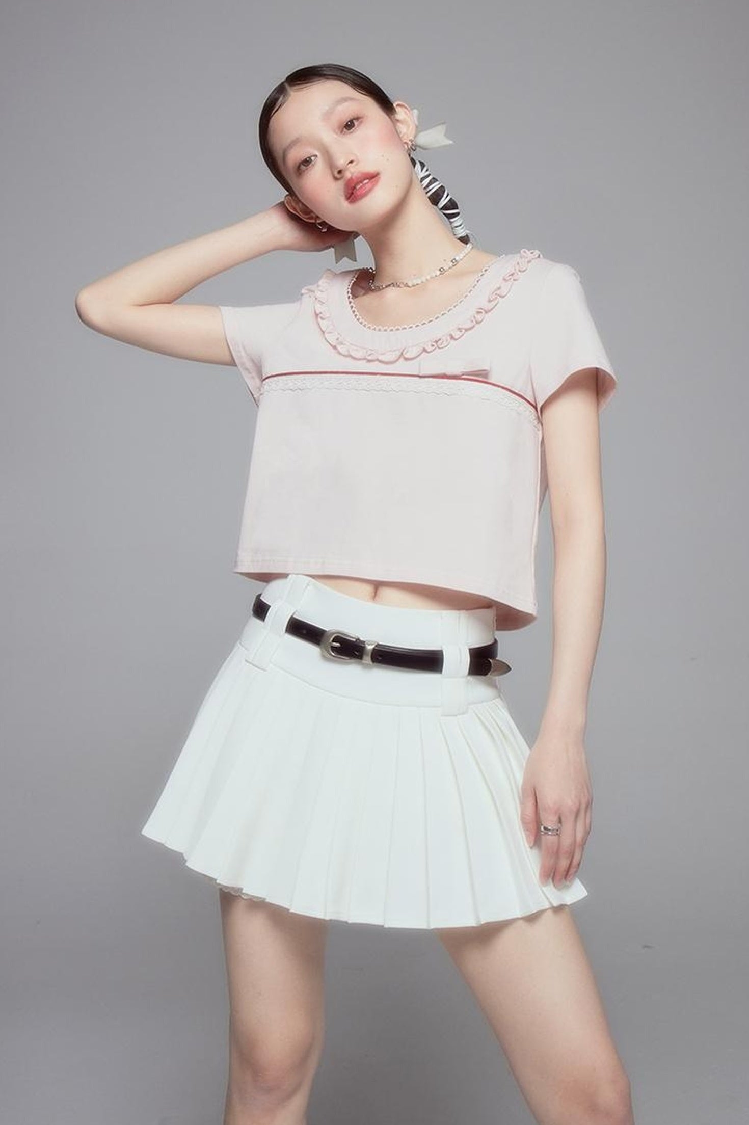 DIDDI MODA Elegant High Waisted Flared Skort With Lace Trim