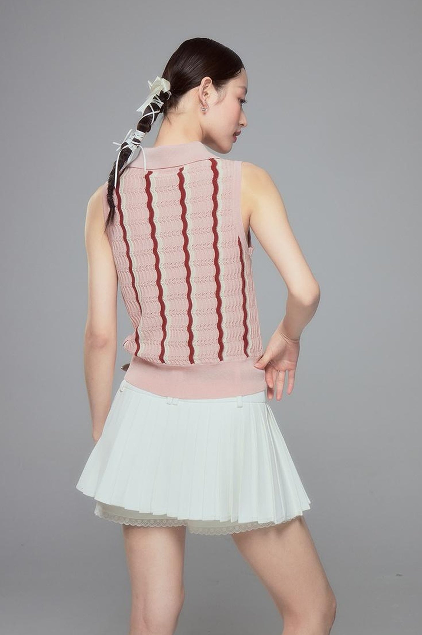 DIDDI MODA Elegant High Waisted Flared Skort With Lace Trim