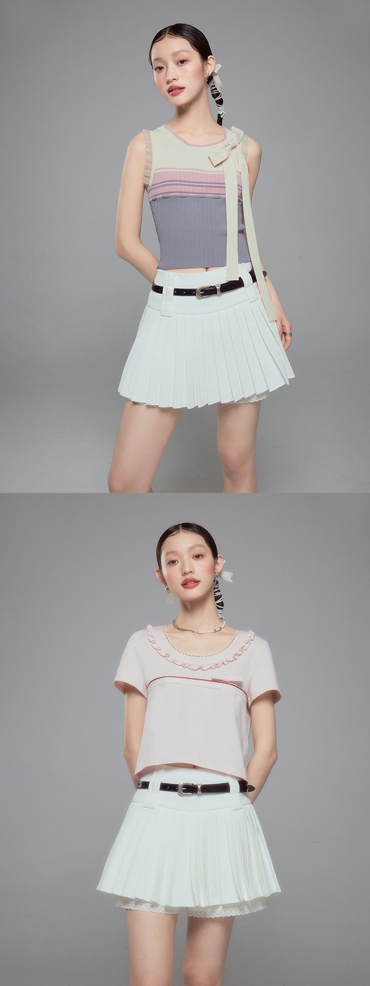 DIDDI MODA Elegant High Waisted Flared Skort With Lace Trim