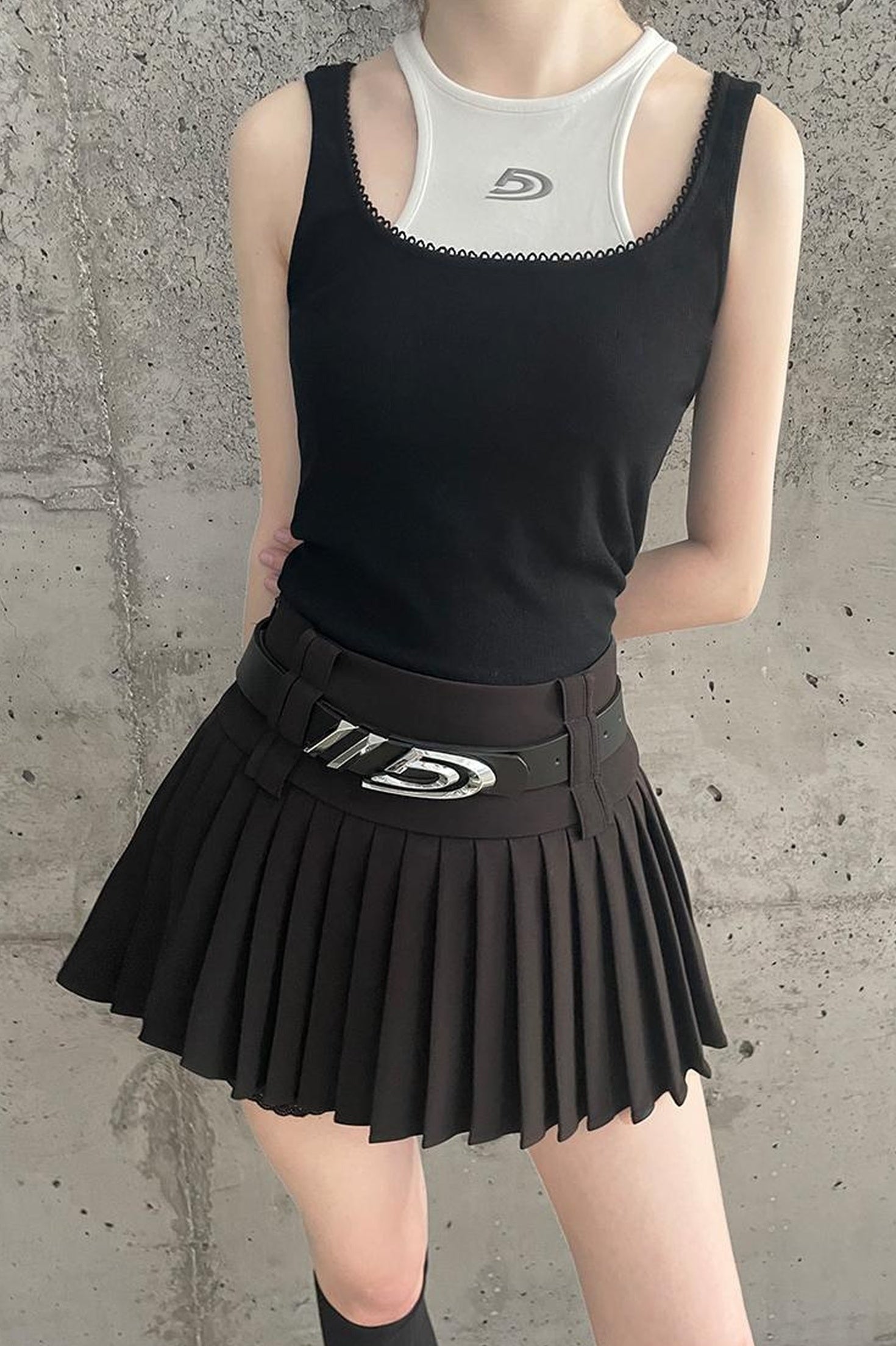 DIDDI MODA Elegant High Waisted Flared Skort With Lace Trim