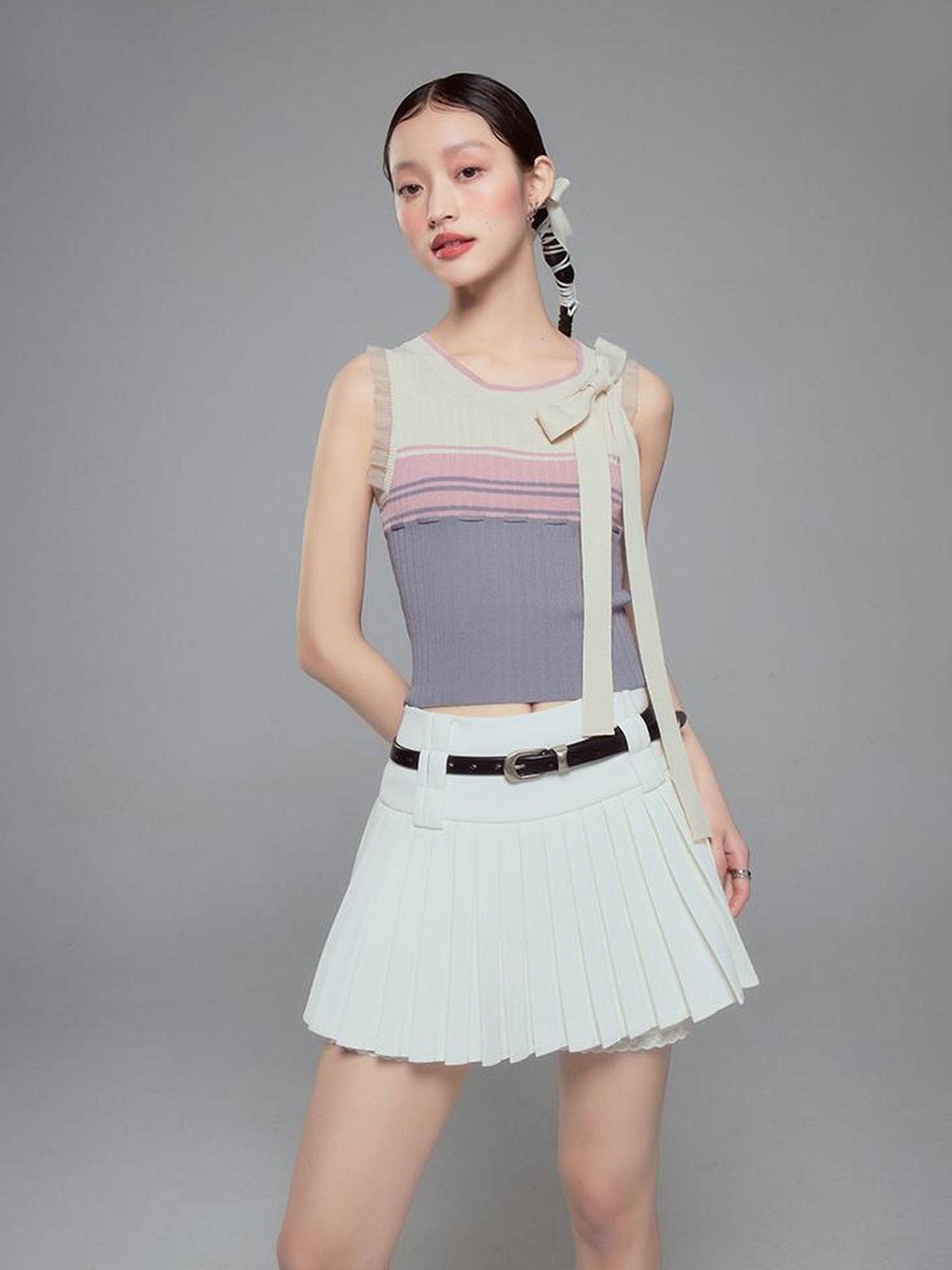 DIDDI MODA Elegant High Waisted Flared Skort With Lace Trim