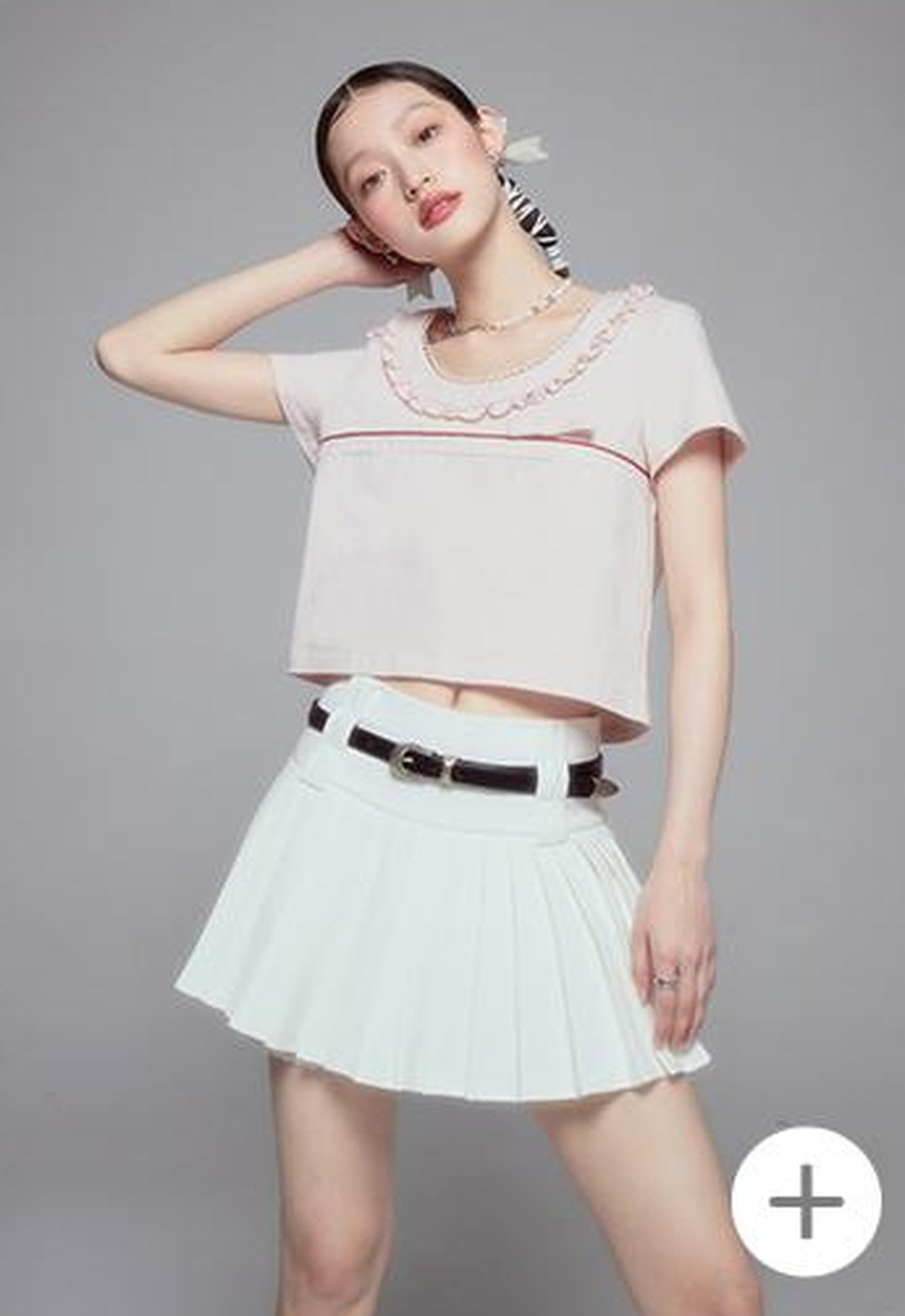 DIDDI MODA Elegant High Waisted Flared Skort With Lace Trim