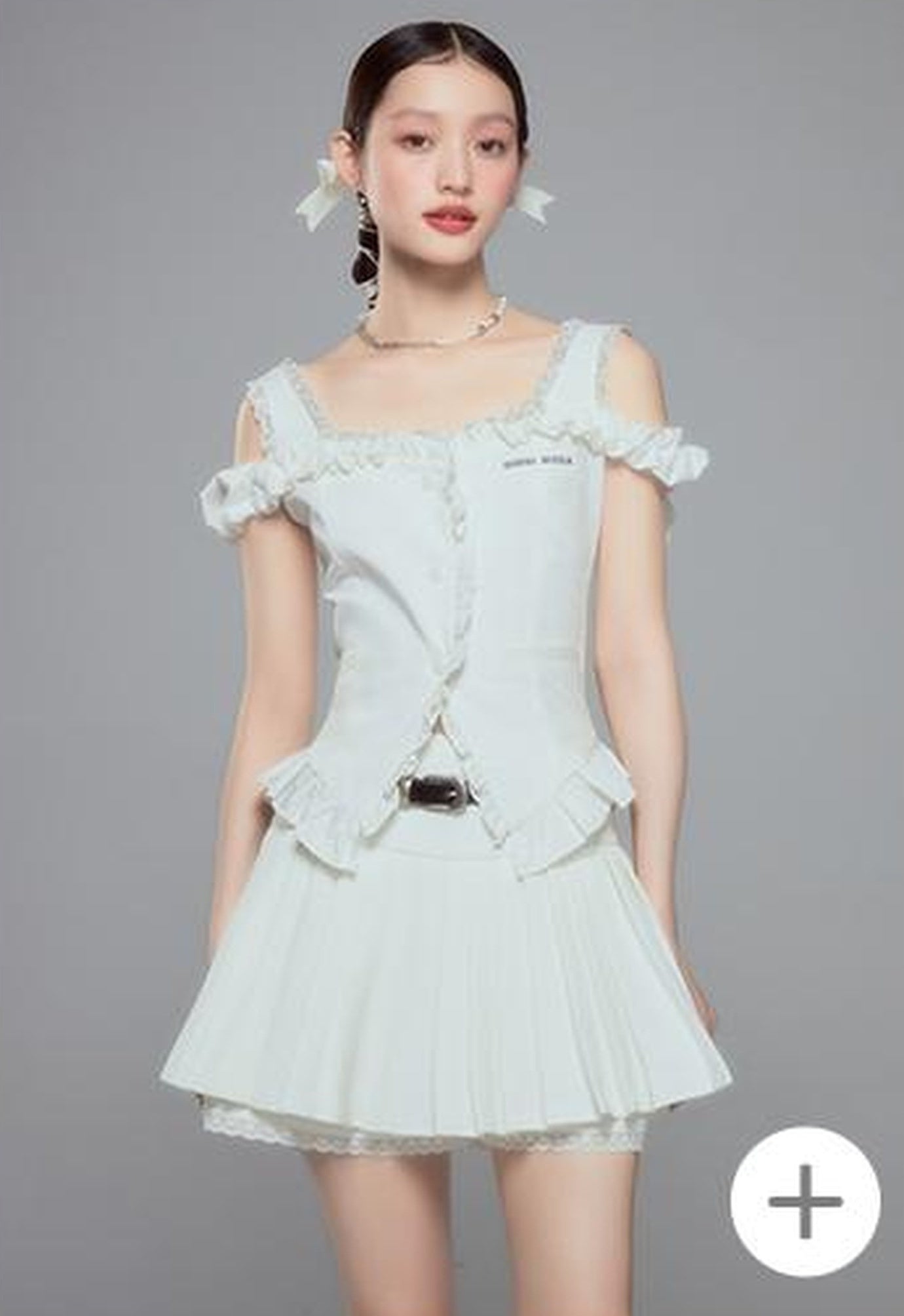 DIDDI MODA Elegant High Waisted Flared Skort With Lace Trim