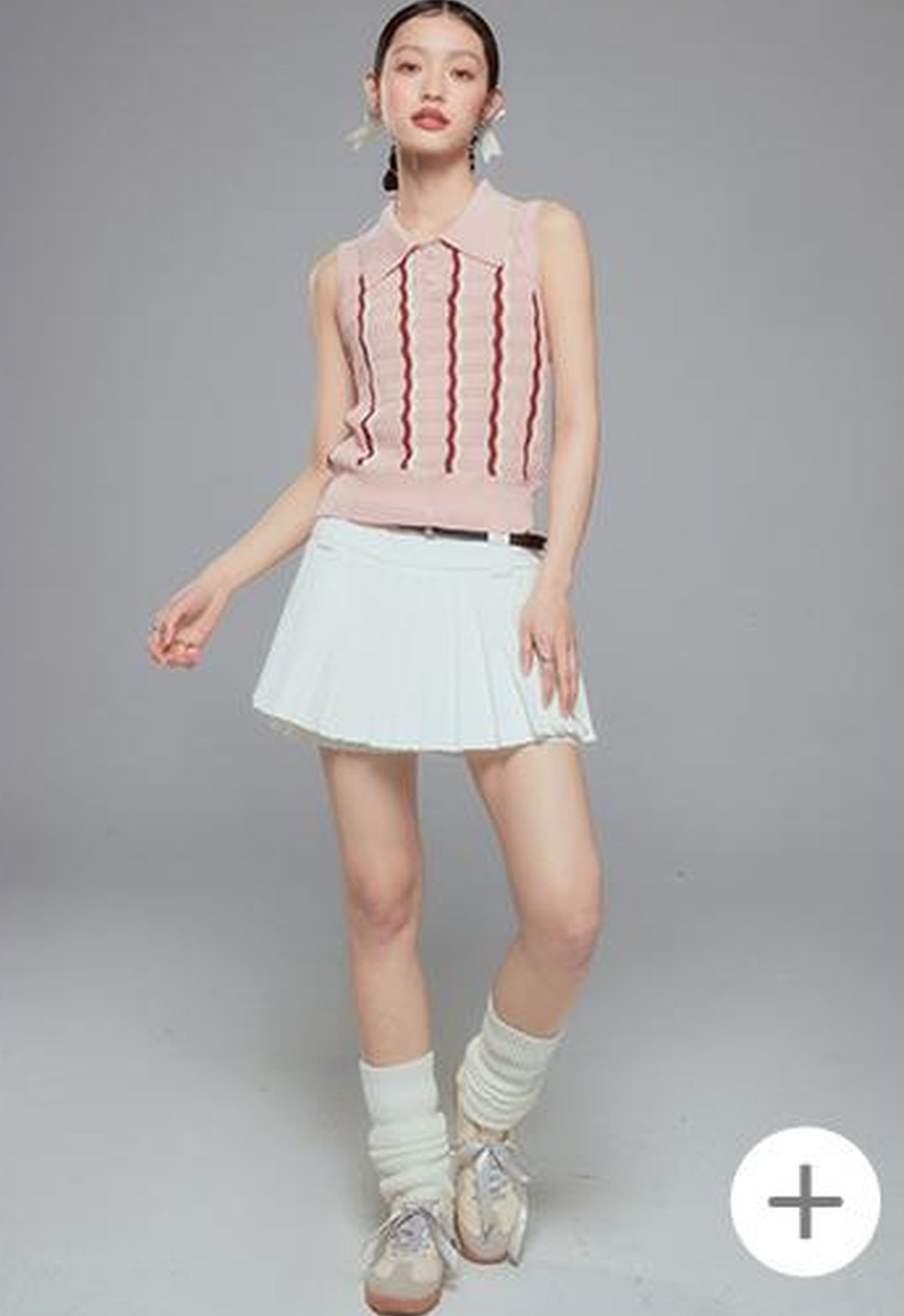 DIDDI MODA Elegant High Waisted Flared Skort With Lace Trim