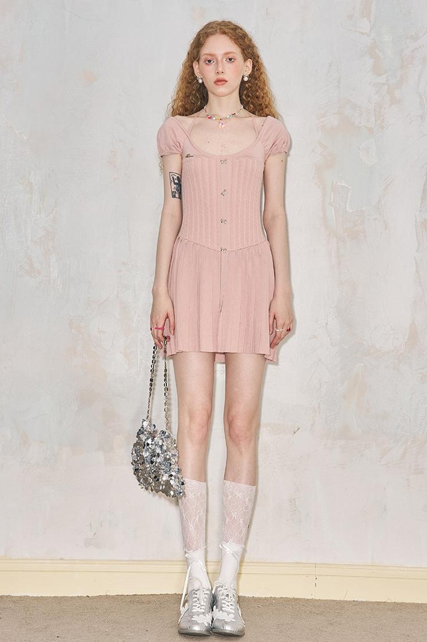 DIDDI MODA Elegant Knit Halter Neck Mini Dress With Bow Detail