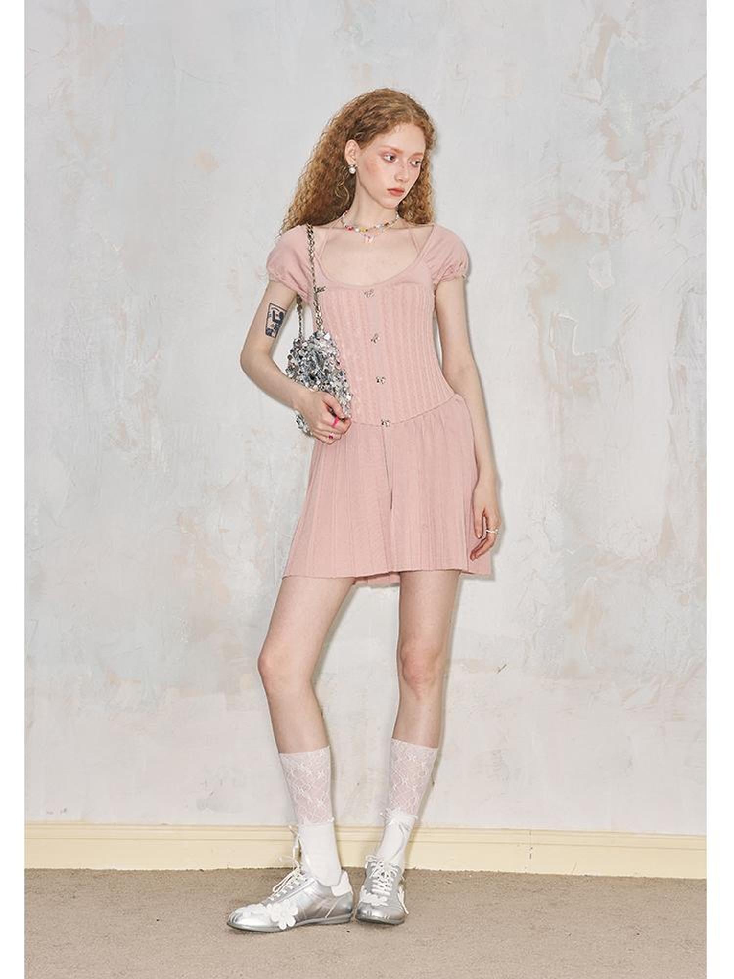 DIDDI MODA Elegant Knit Halter Neck Mini Dress With Bow Detail