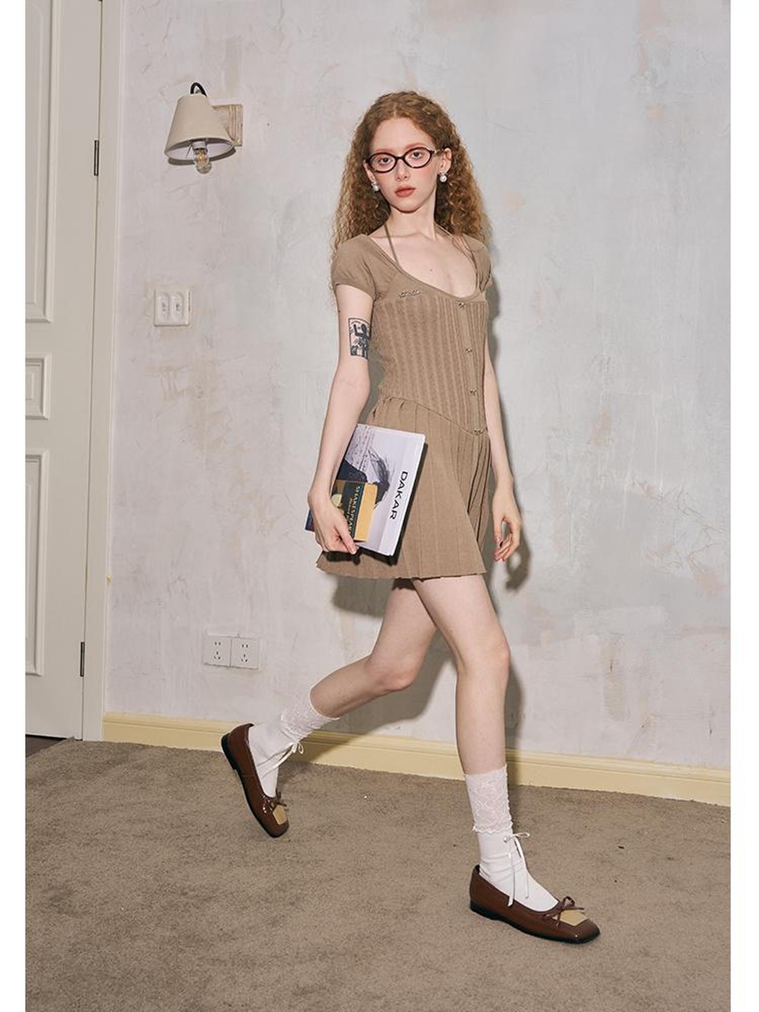 DIDDI MODA Elegant Knit Halter Neck Mini Dress With Bow Detail