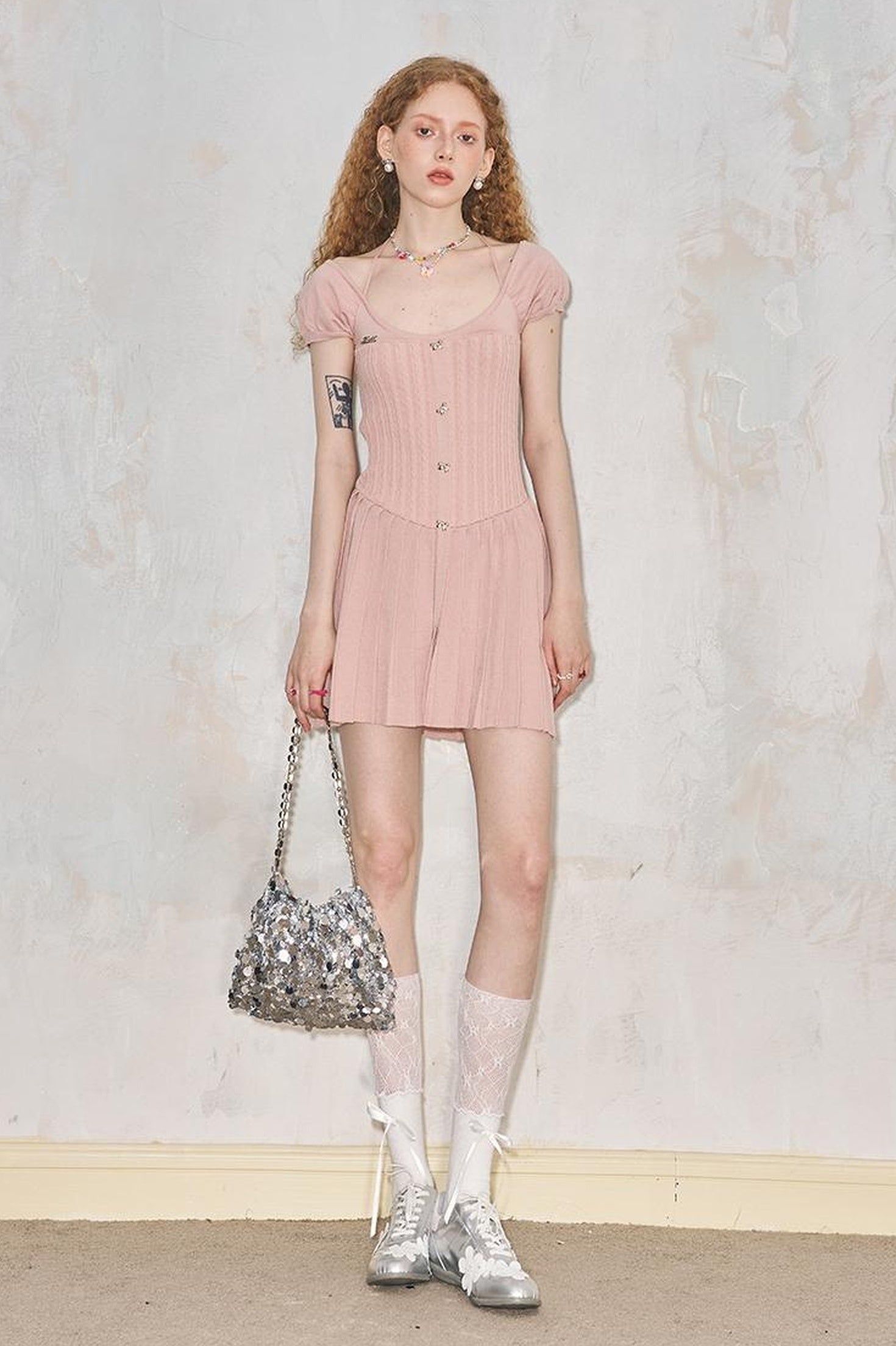 DIDDI MODA Elegant Knit Halter Neck Mini Dress With Bow Detail