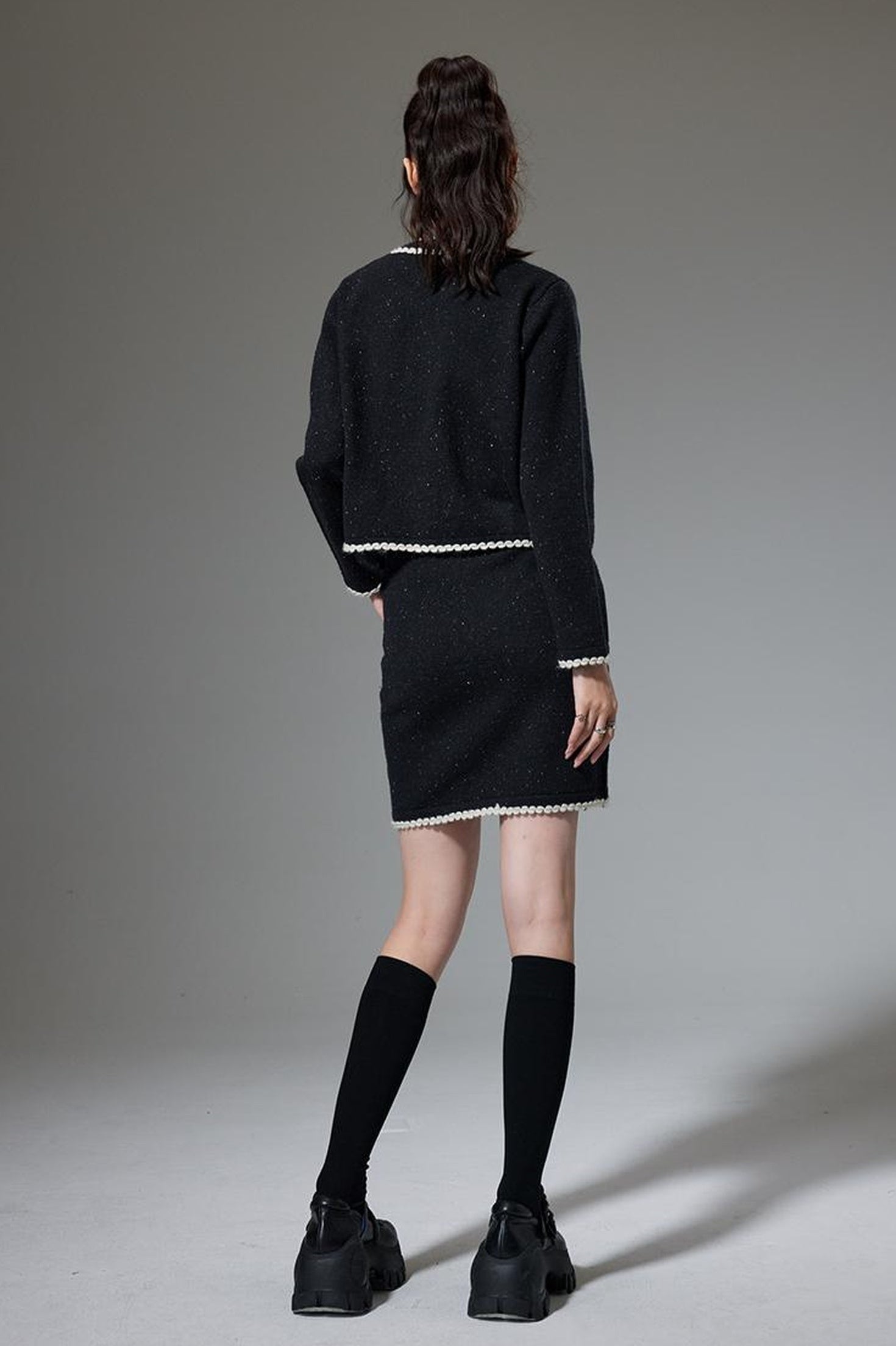 DIDDI MODA Elegant Knit Tweed Set With Lace Trim