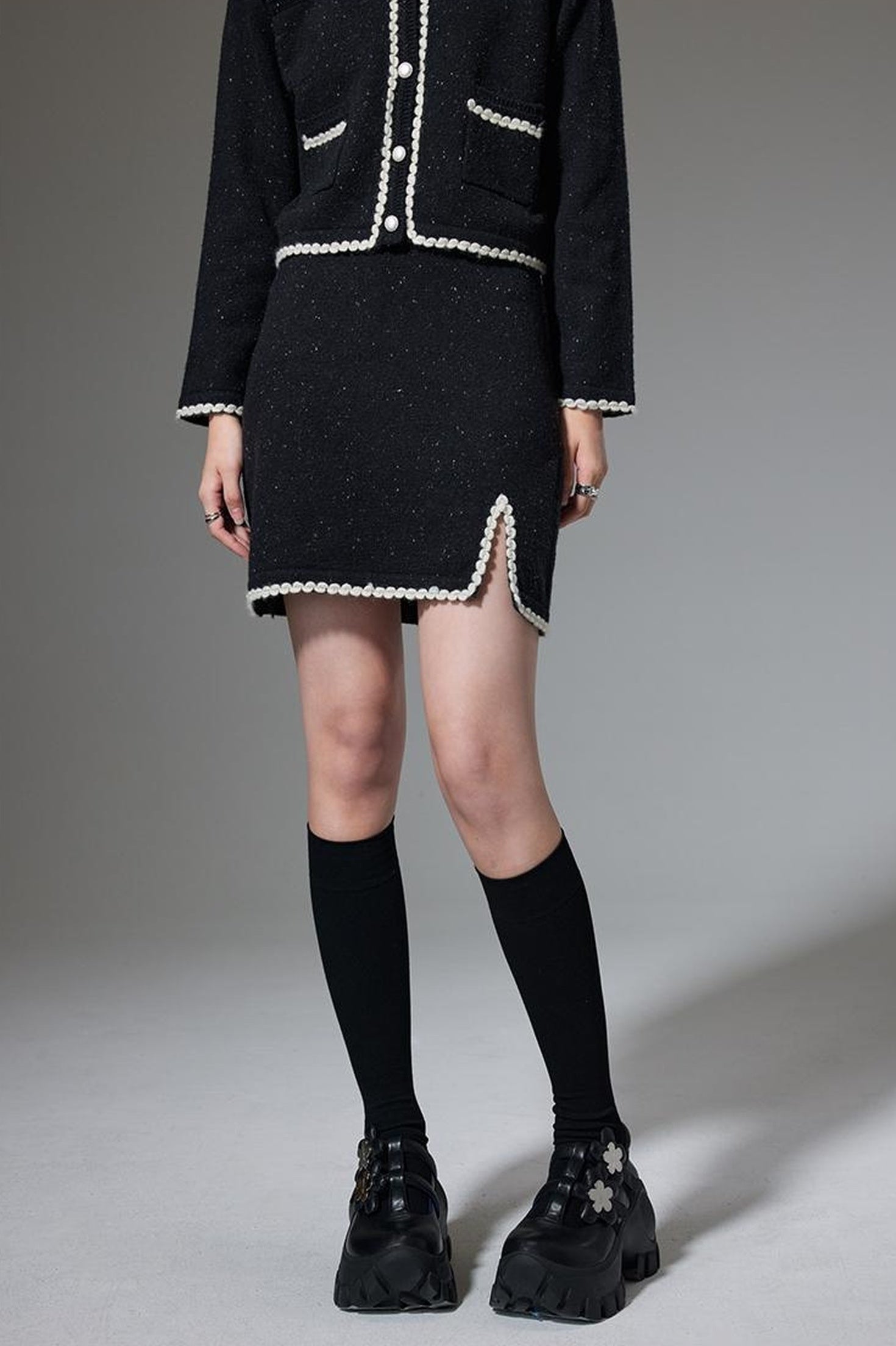 DIDDI MODA Elegant Knit Tweed Set With Lace Trim
