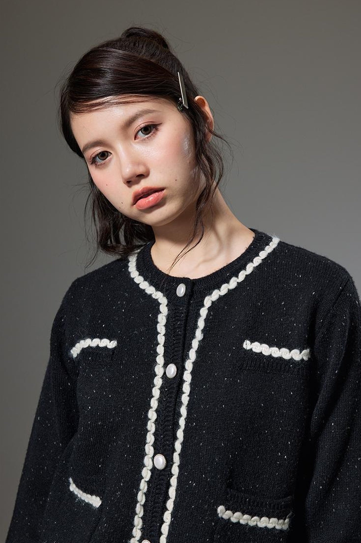 DIDDI MODA Elegant Knit Tweed Set With Lace Trim