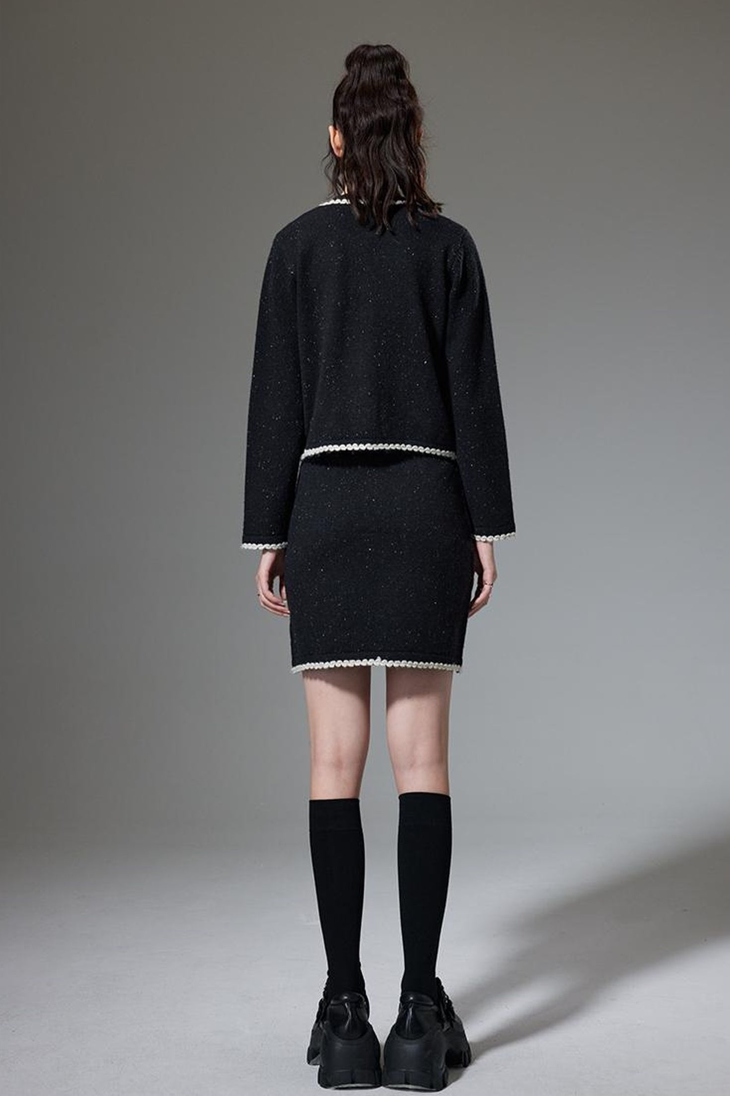 DIDDI MODA Elegant Knit Tweed Set With Lace Trim