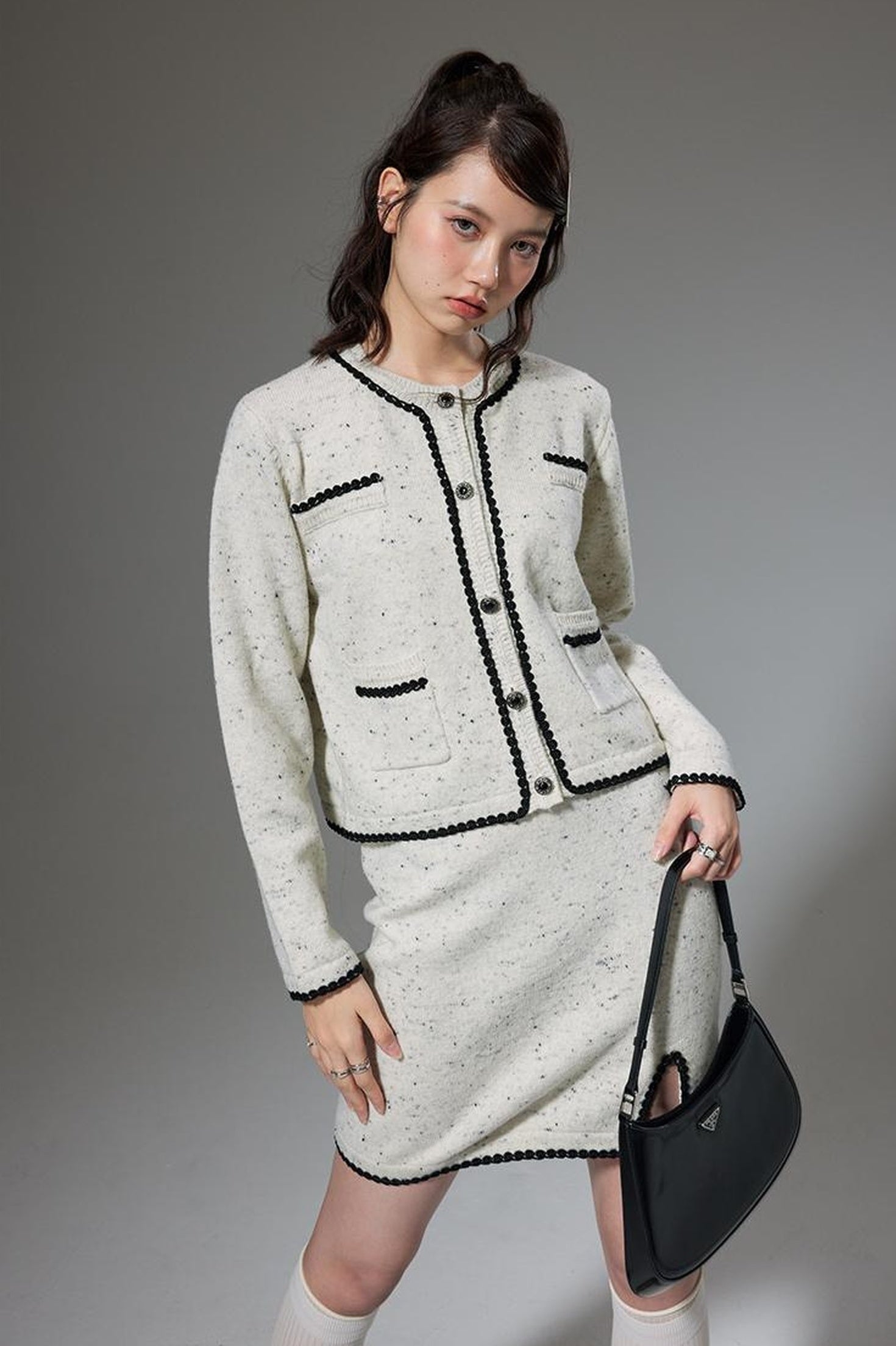 DIDDI MODA Elegant Knit Tweed Set With Lace Trim