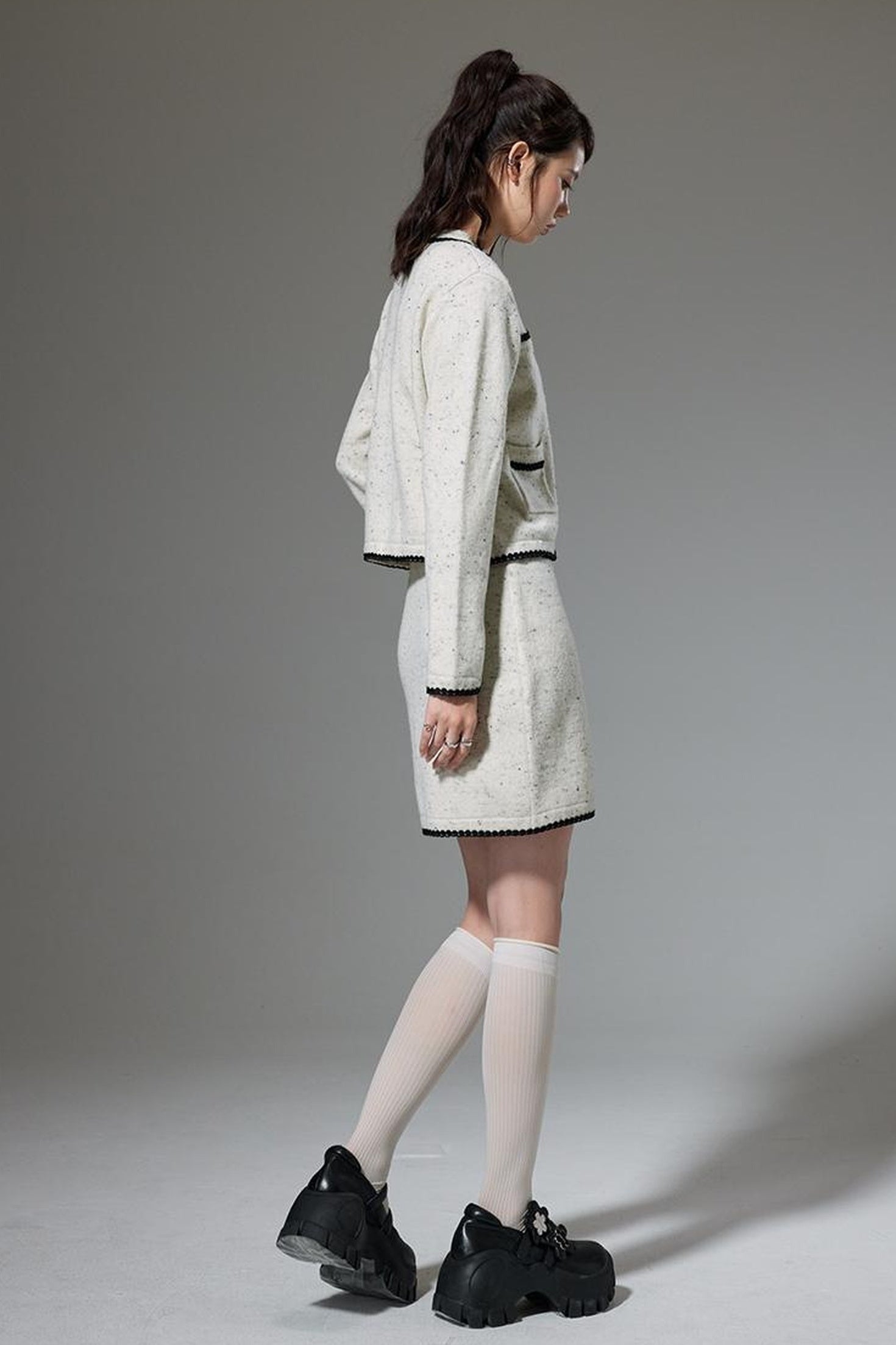 DIDDI MODA Elegant Knit Tweed Set With Lace Trim