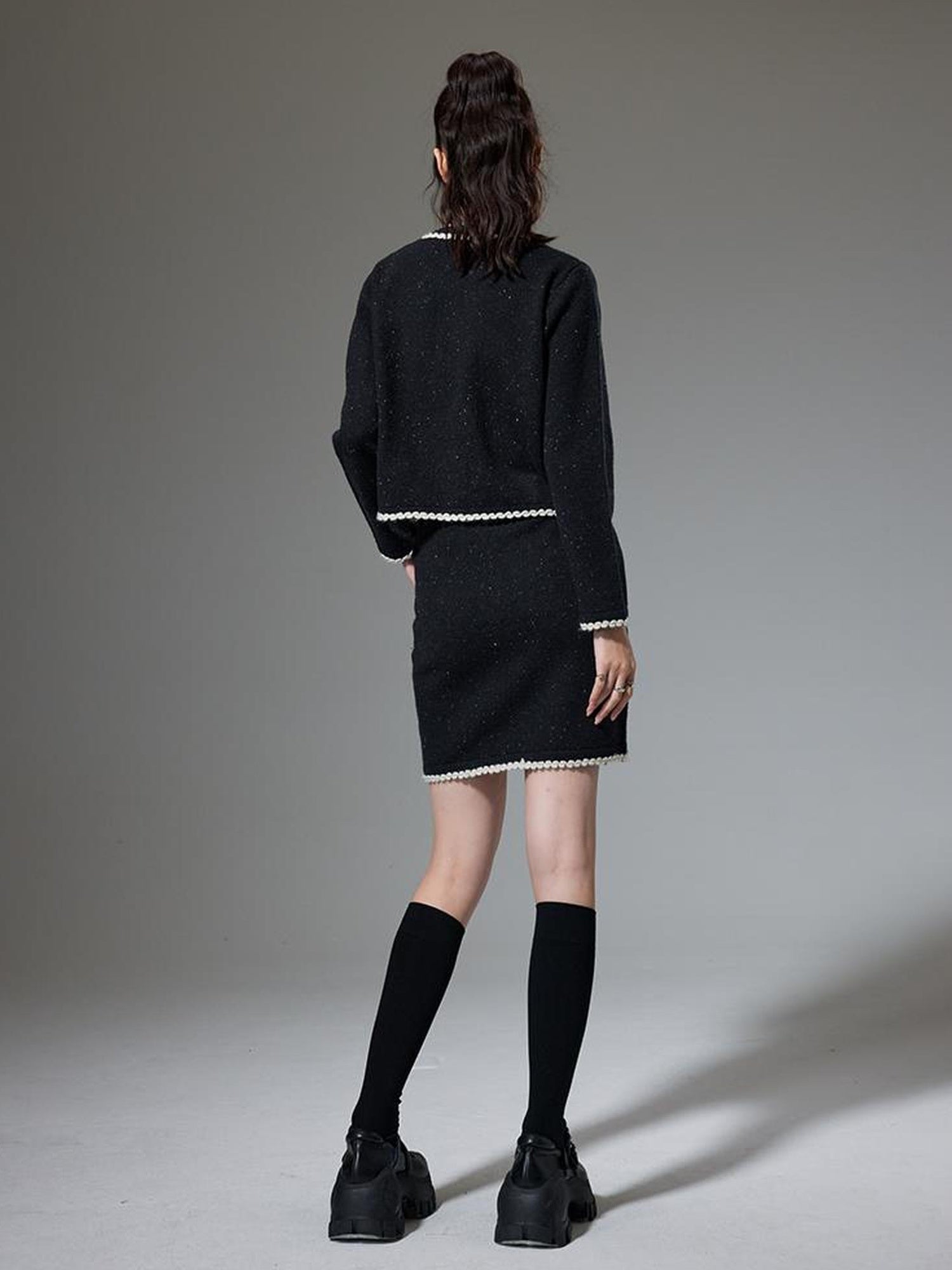 DIDDI MODA Elegant Knit Tweed Set With Lace Trim
