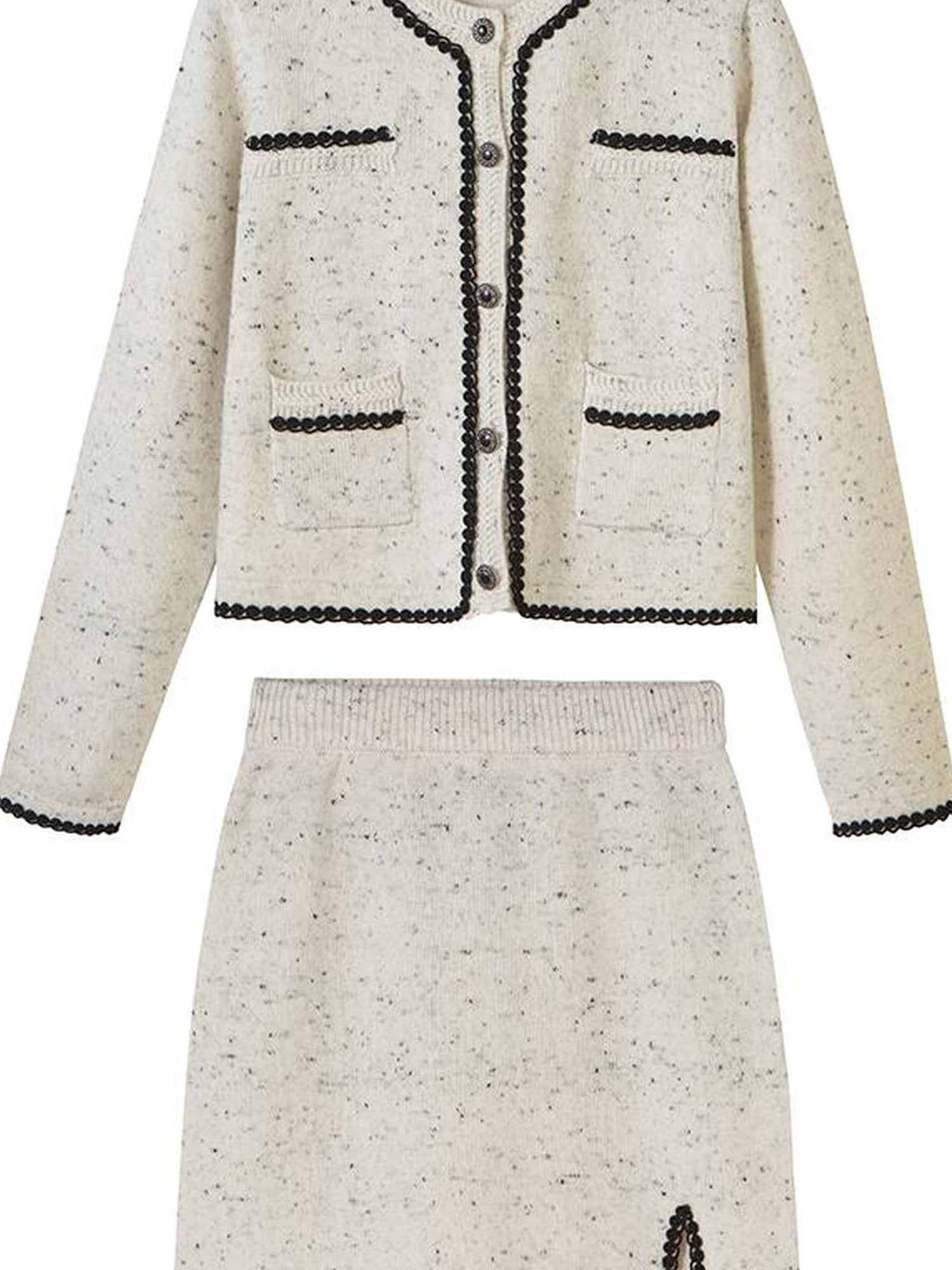 DIDDI MODA Elegant Knit Tweed Set With Lace Trim
