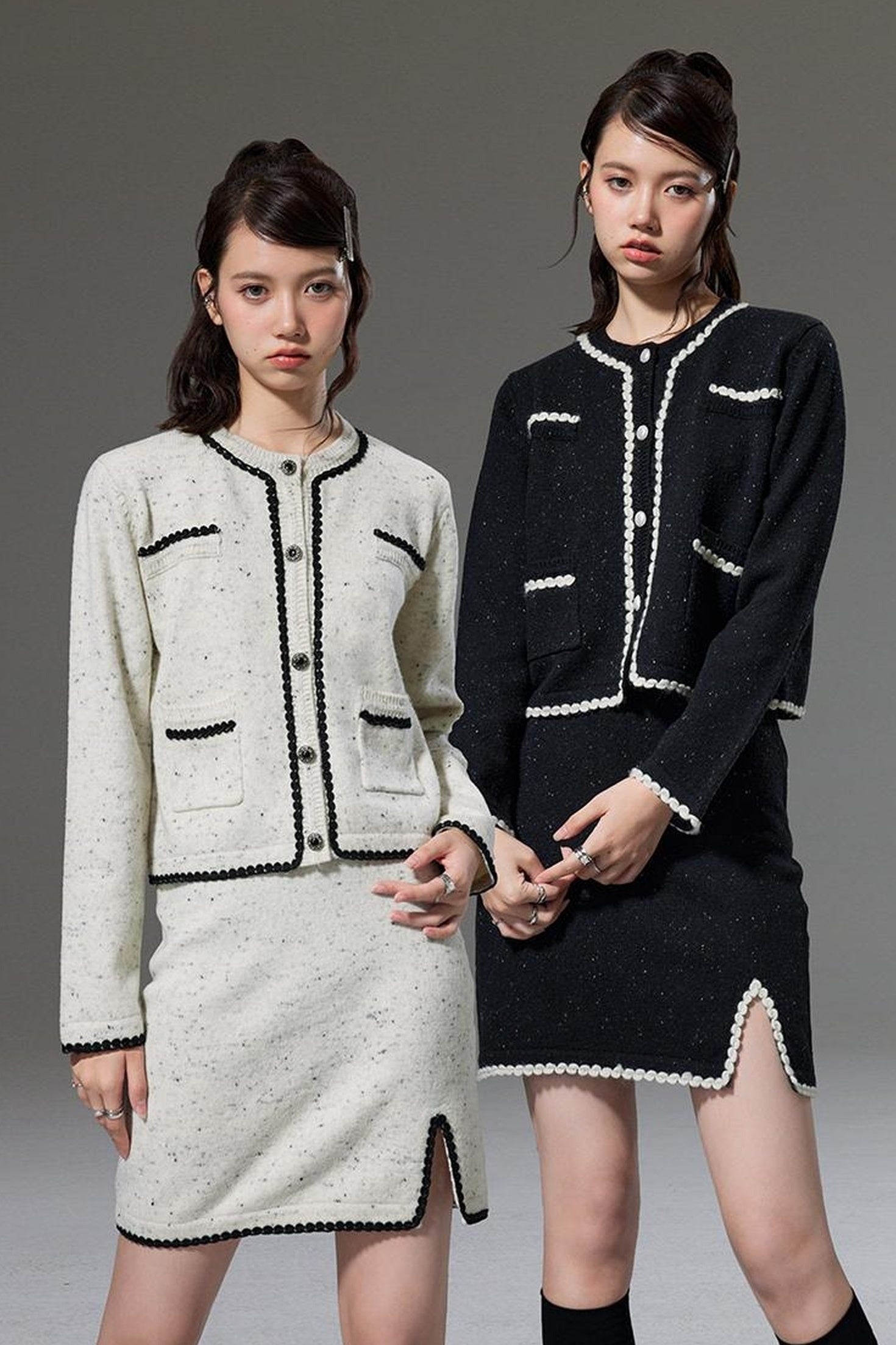 DIDDI MODA Elegant Knit Tweed Set With Lace Trim