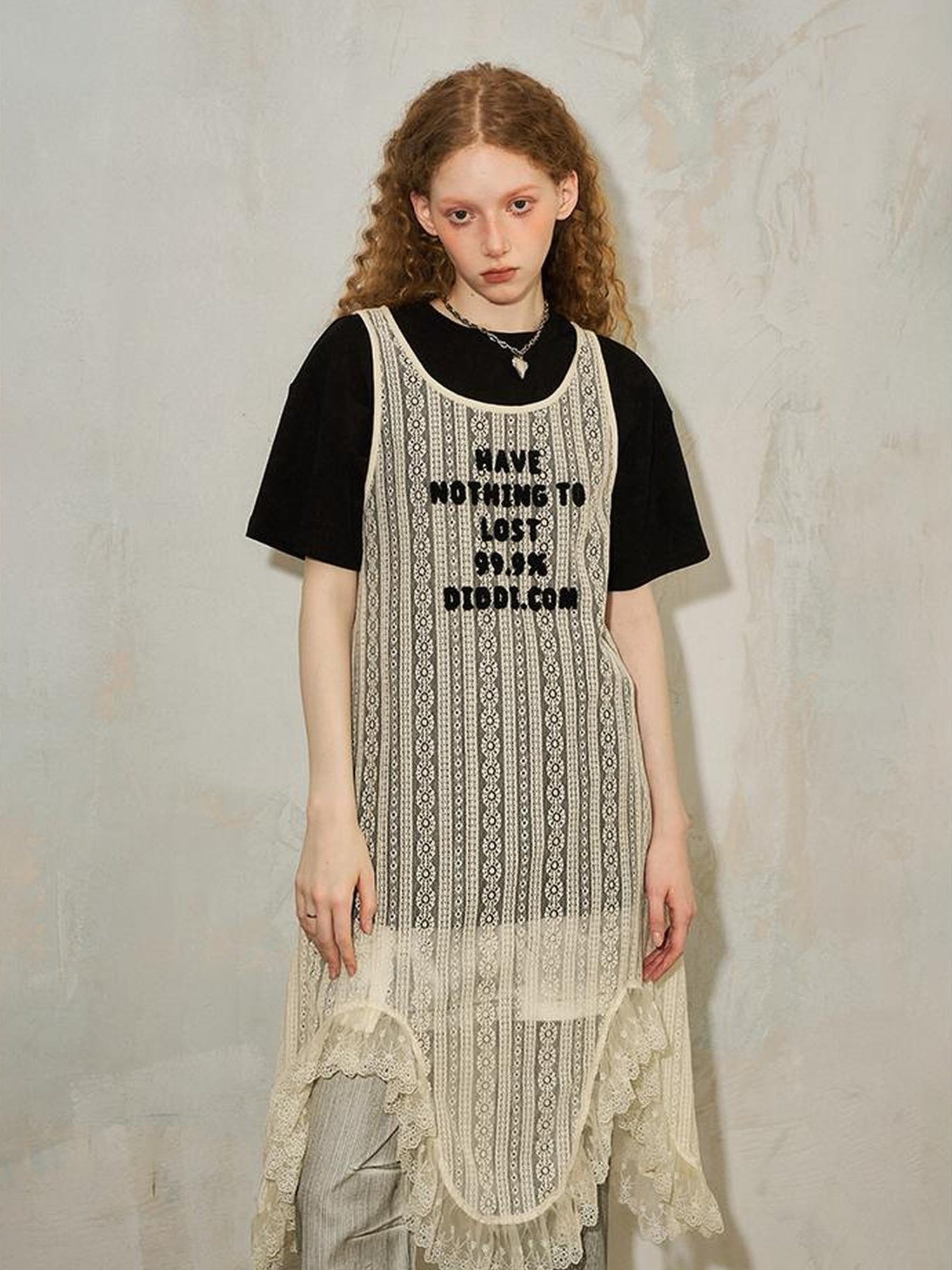 DIDDI MODA Elegant Lace Asymmetrical Hem Relaxed Beach Dress