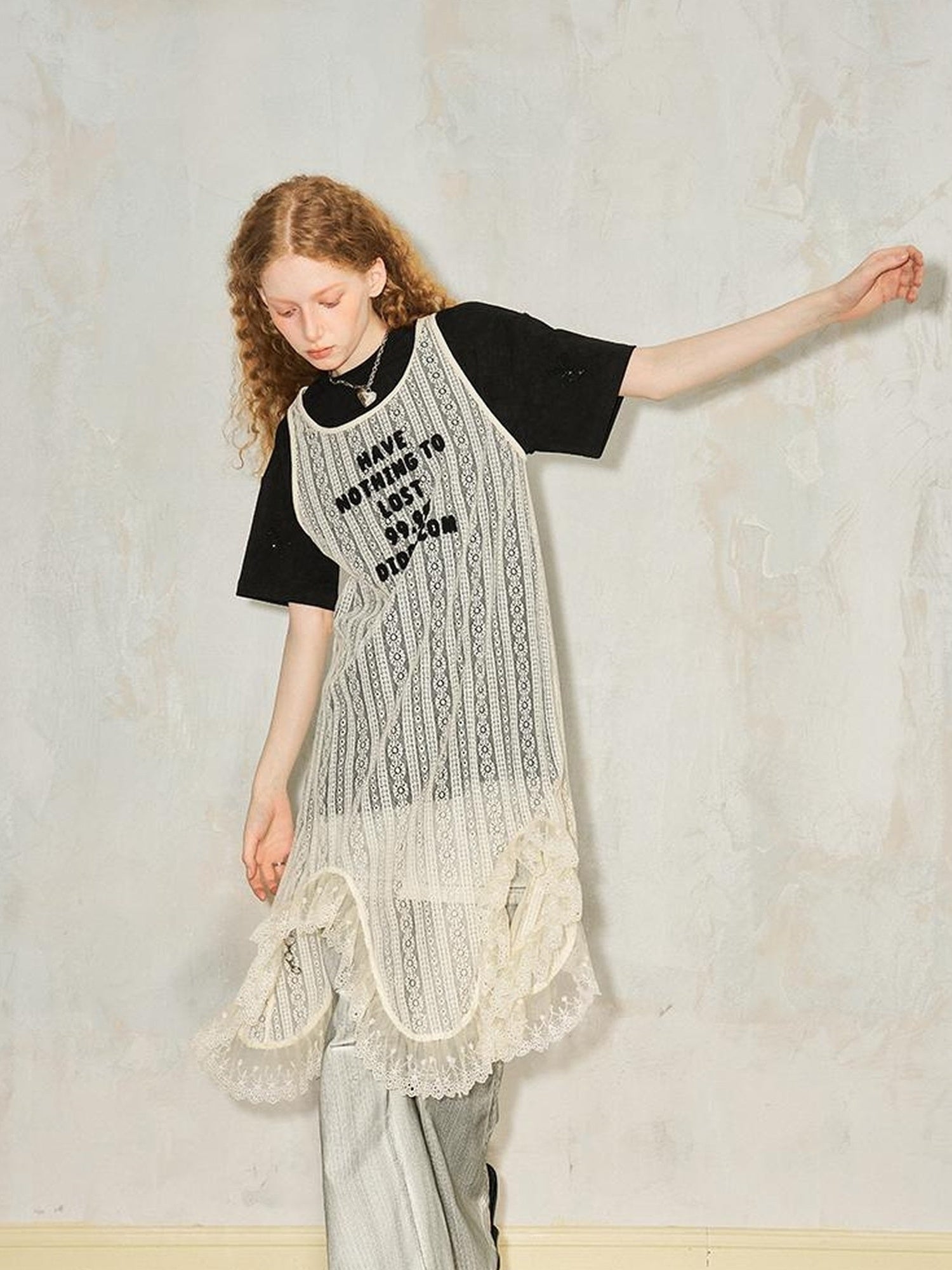 DIDDI MODA Elegant Lace Asymmetrical Hem Relaxed Beach Dress