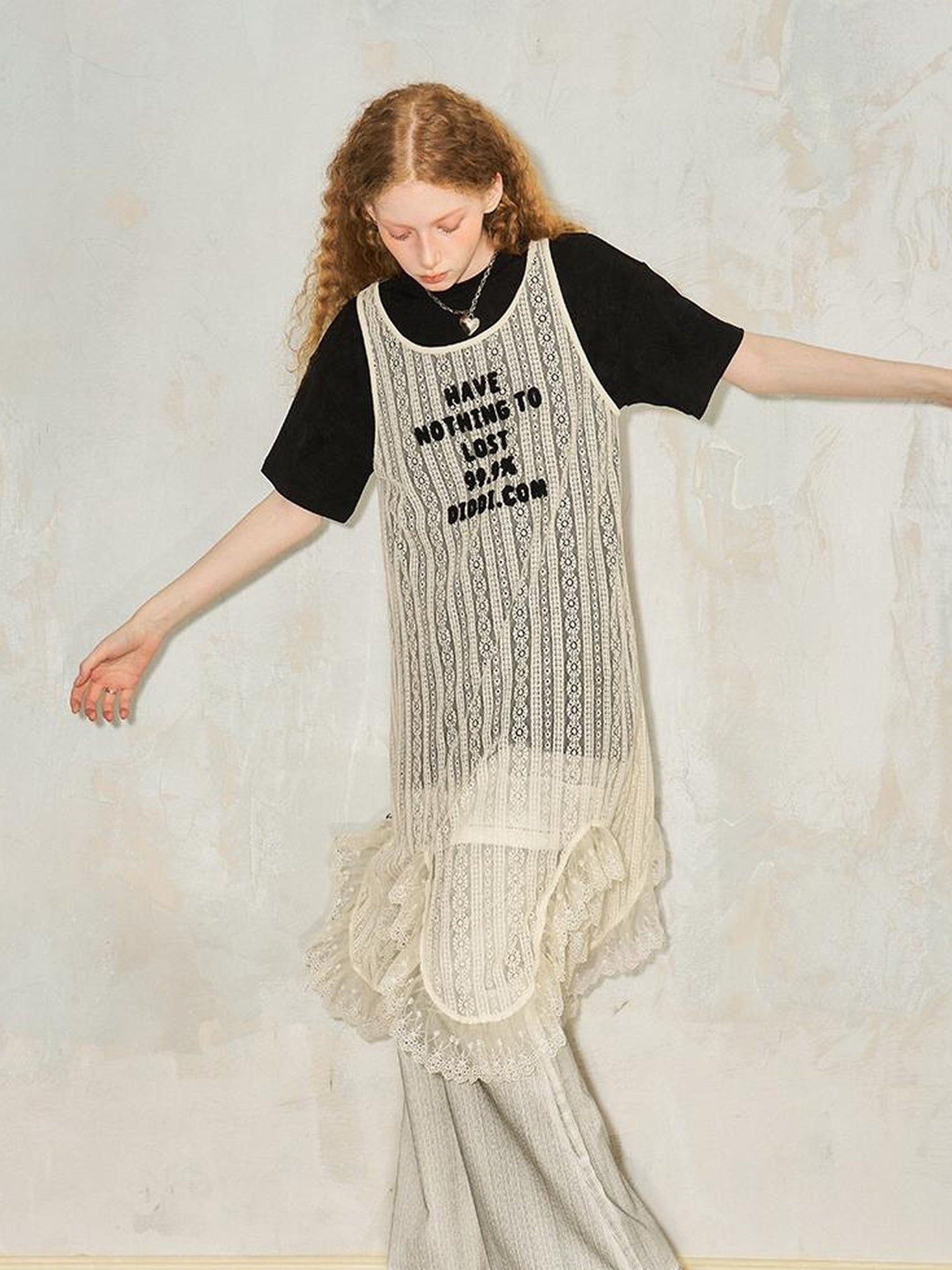 DIDDI MODA Elegant Lace Asymmetrical Hem Relaxed Beach Dress