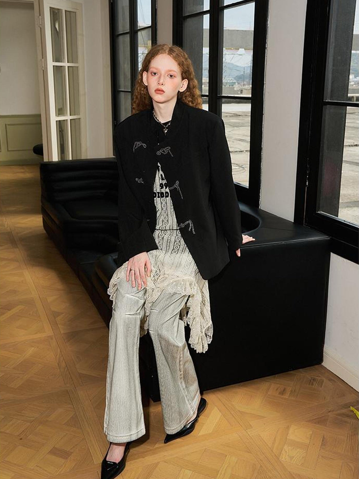 DIDDI MODA Elegant Lace Asymmetrical Hem Relaxed Beach Dress