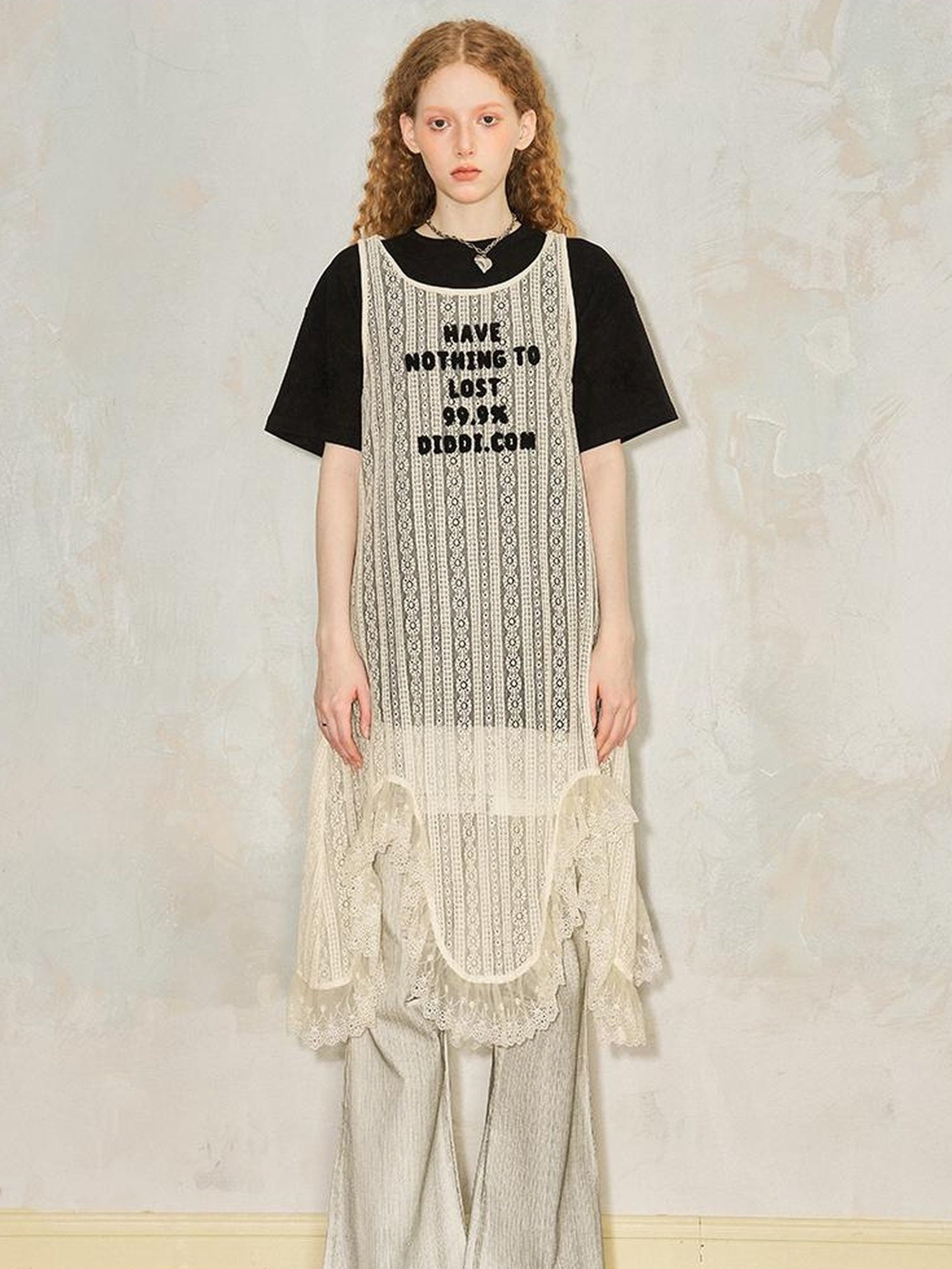 DIDDI MODA Elegant Lace Asymmetrical Hem Relaxed Beach Dress