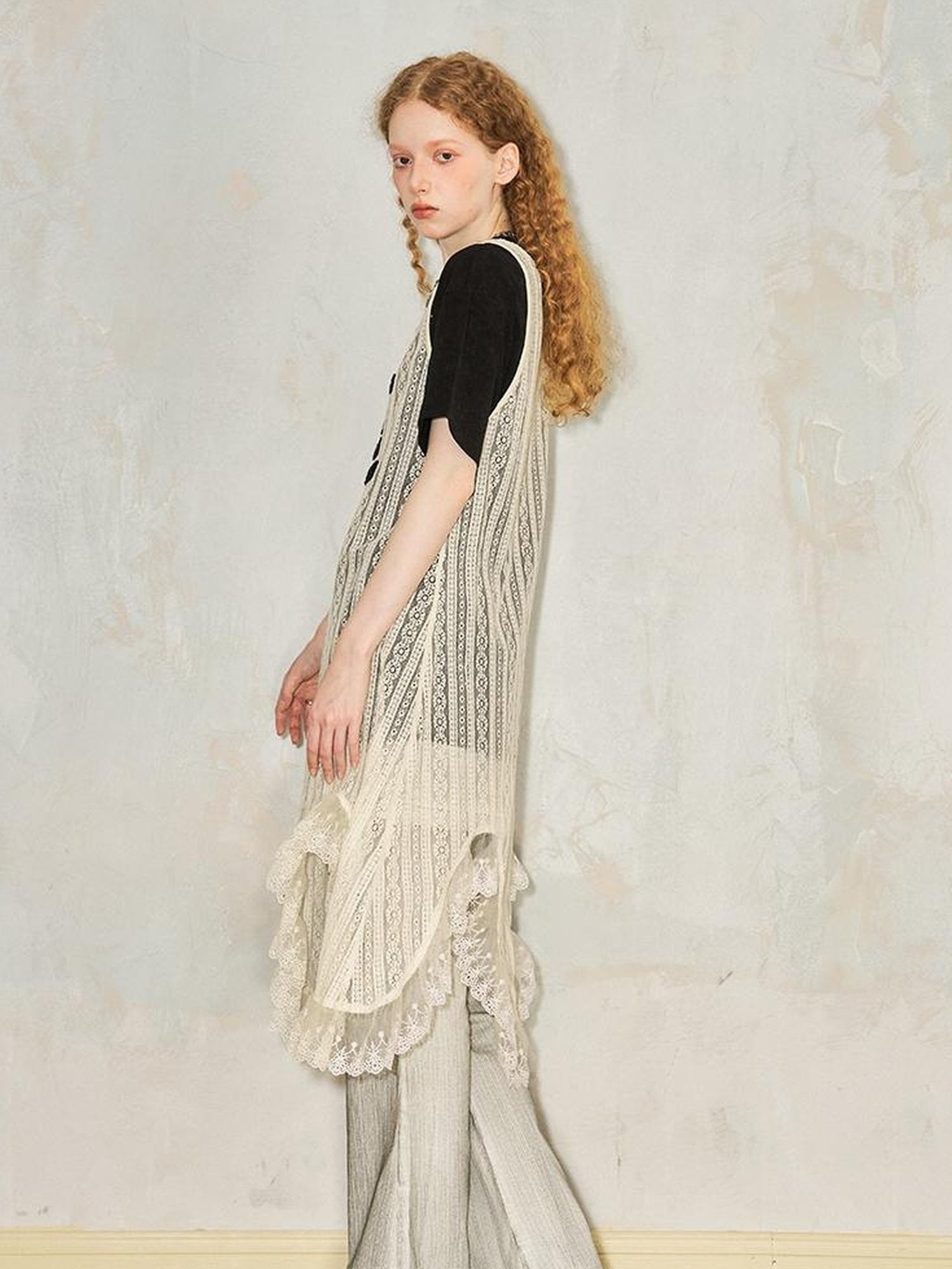 DIDDI MODA Elegant Lace Asymmetrical Hem Relaxed Beach Dress