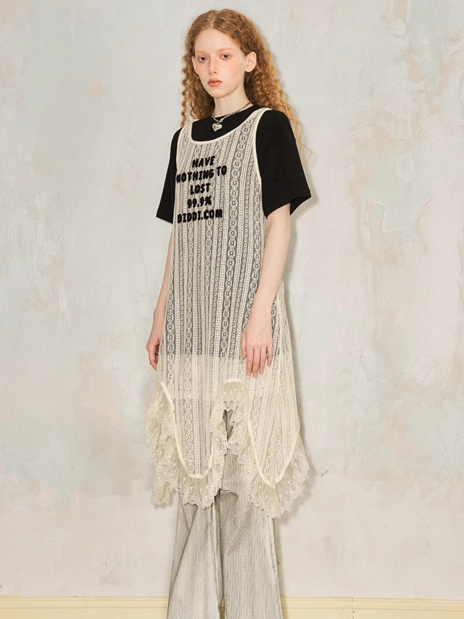 DIDDI MODA Elegant Lace Asymmetrical Hem Relaxed Beach Dress