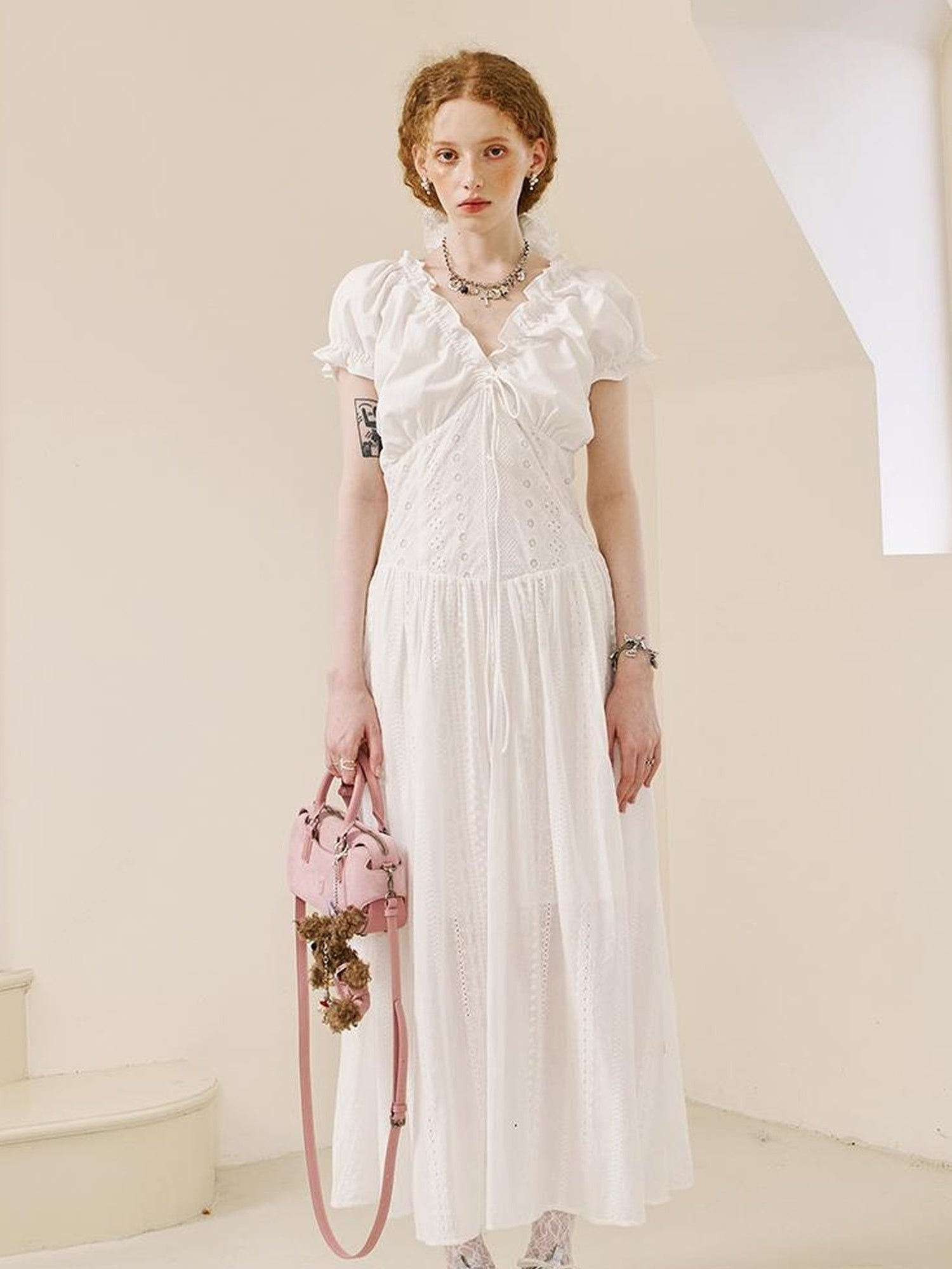 DIDDI MODA Elegant Lace French Waist Tea Dress