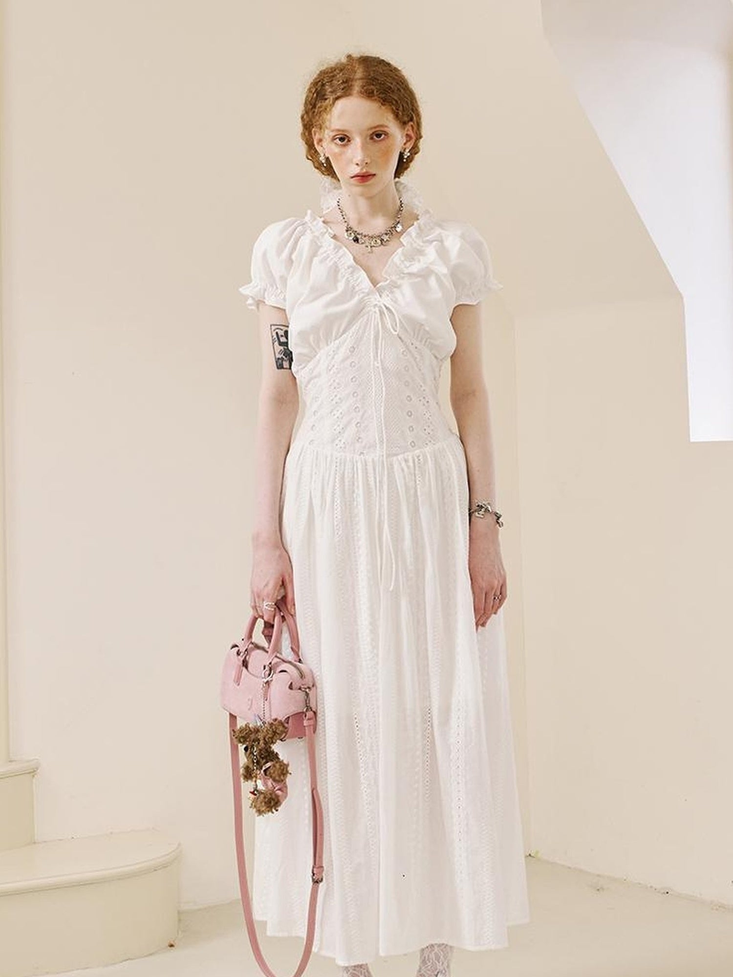 DIDDI MODA Elegant Lace French Waist Tea Dress