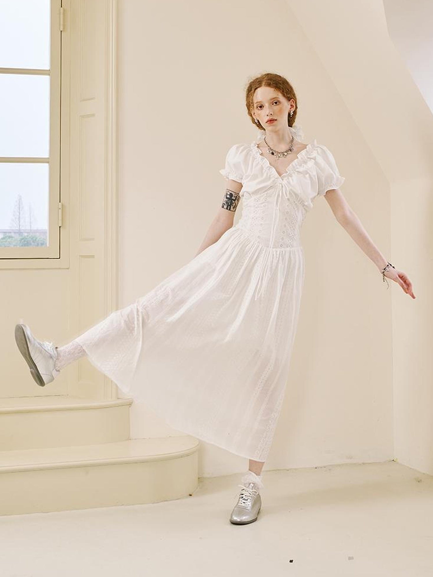 DIDDI MODA Elegant Lace French Waist Tea Dress