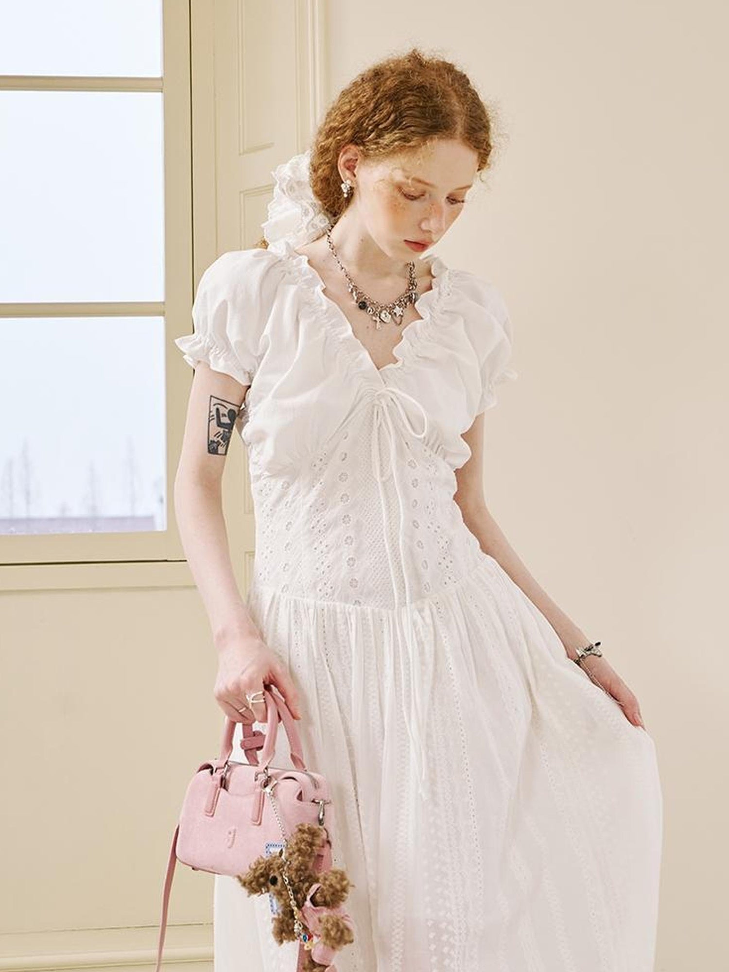 DIDDI MODA Elegant Lace French Waist Tea Dress